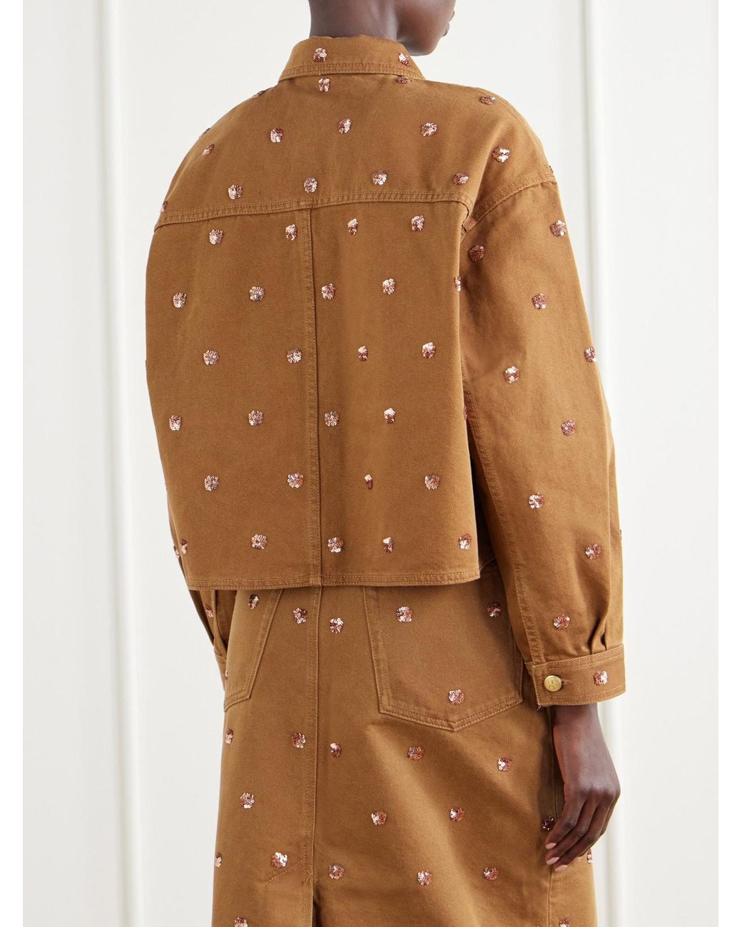 Ulla Johnson Brown The Bobbi Cropped Sequin-Embellished Denim Jacket