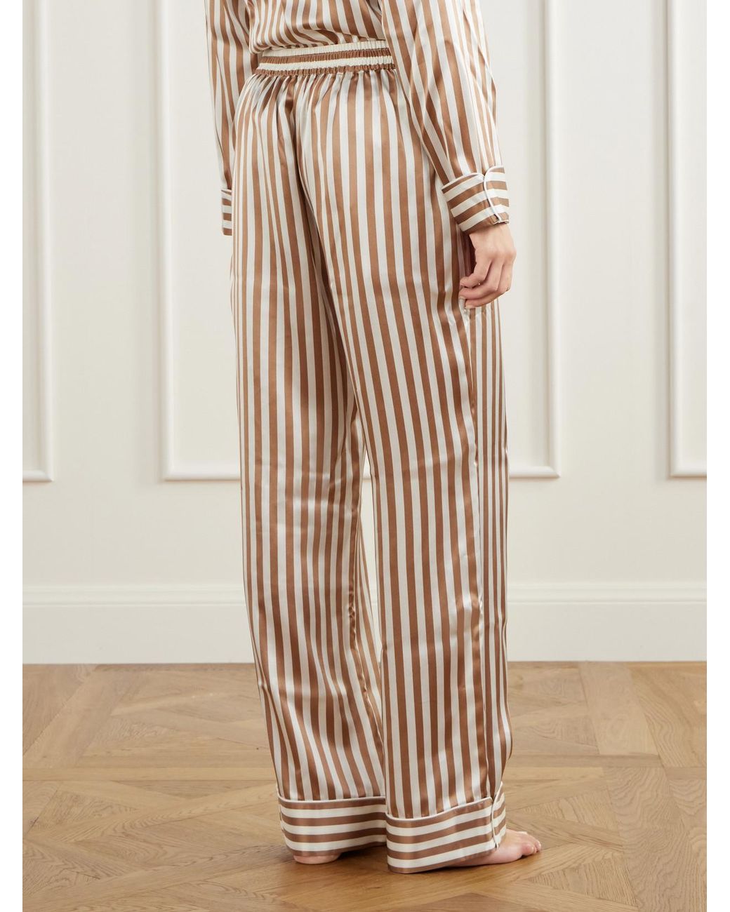 Olivia Von Halle Natural Lila Striped Silk-Satin Pajama