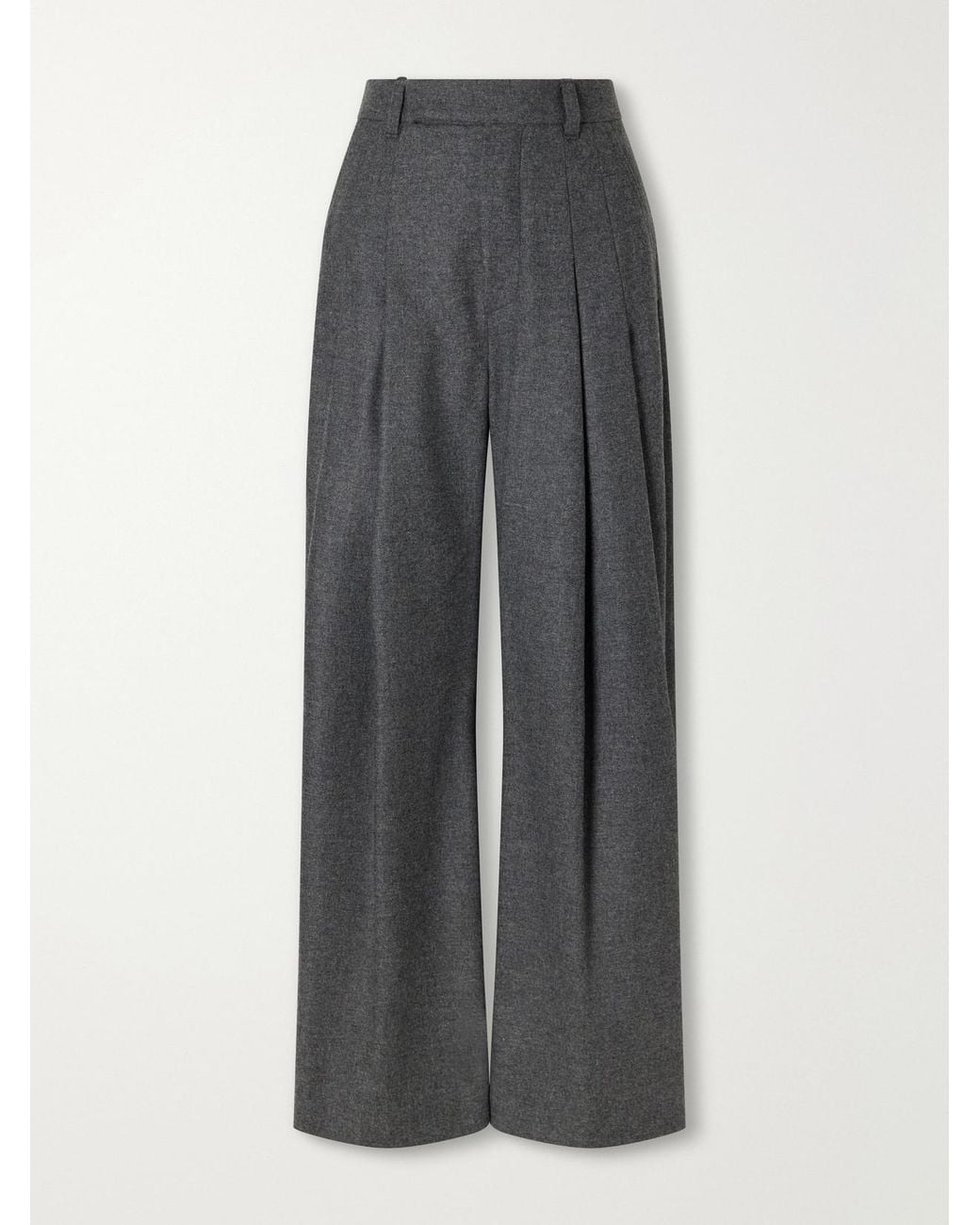 Brunello Cucinelli Gray Pleated Wool And Cashmere-Blend Woven Wide-Leg Pants