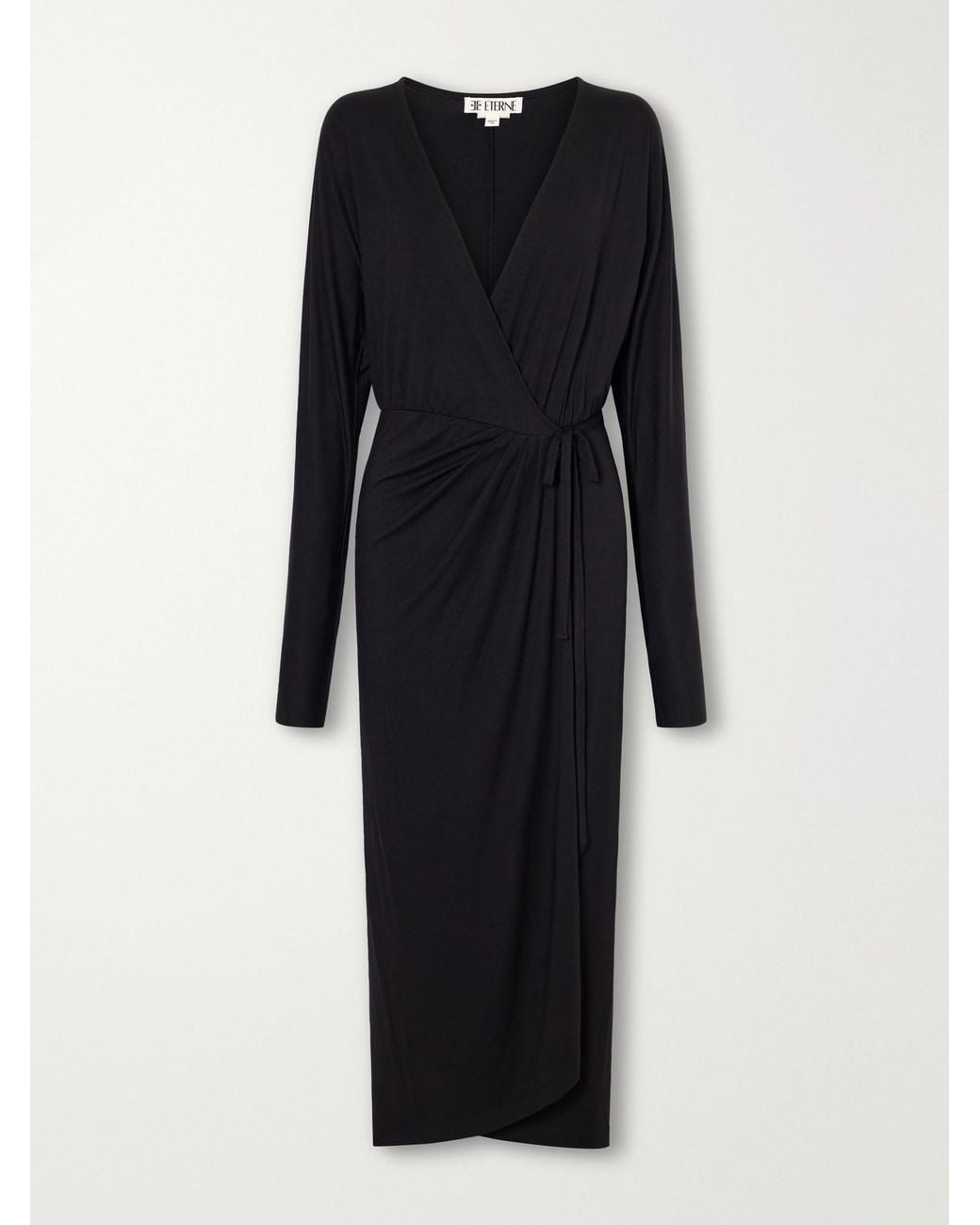 ÉTERNE Black Daria Draped Stretch-Modal Jersey Midi Wrap Dress