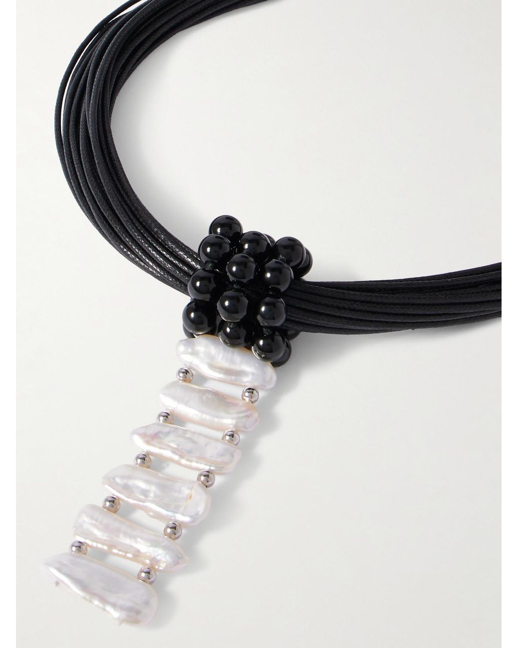 Le Sundial Black Cord, Onyx, Pearl And Necklace