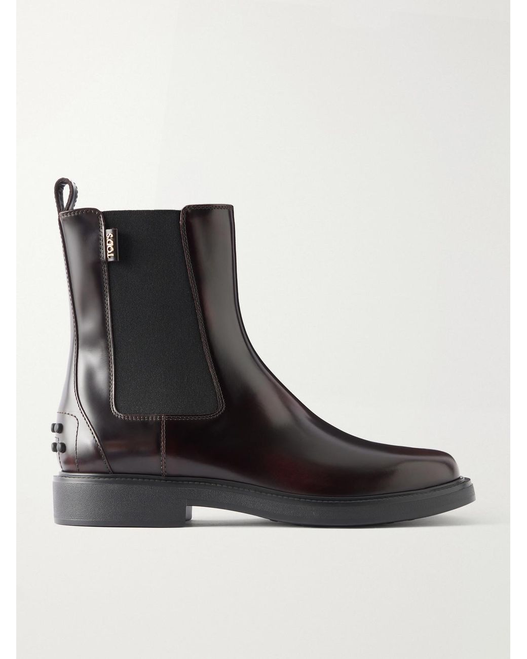 Tod's Black Studded Glossed-Leather Chelsea Boots