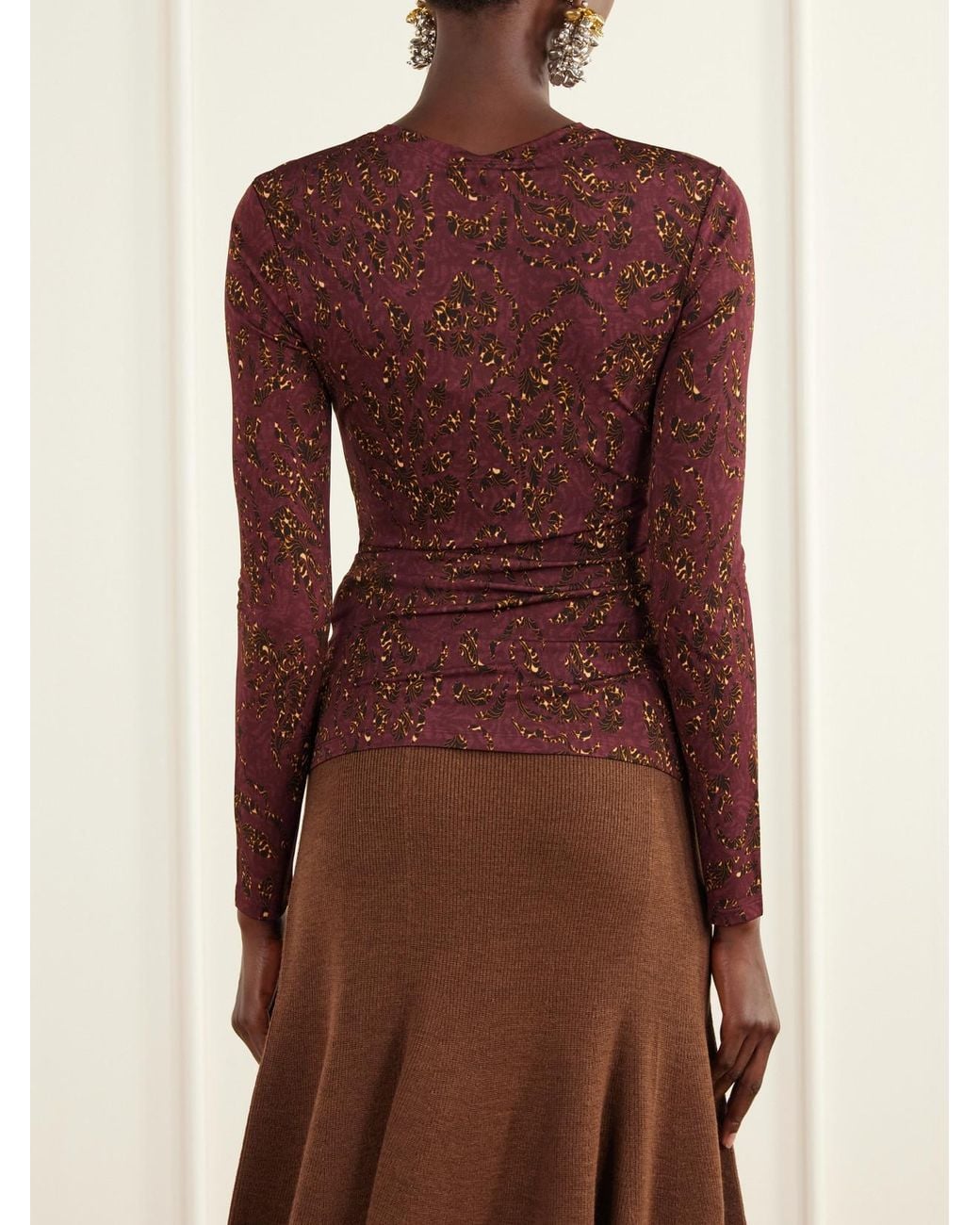 Ulla Johnson Brown Asha Ruched Floral-Print Jersey Top