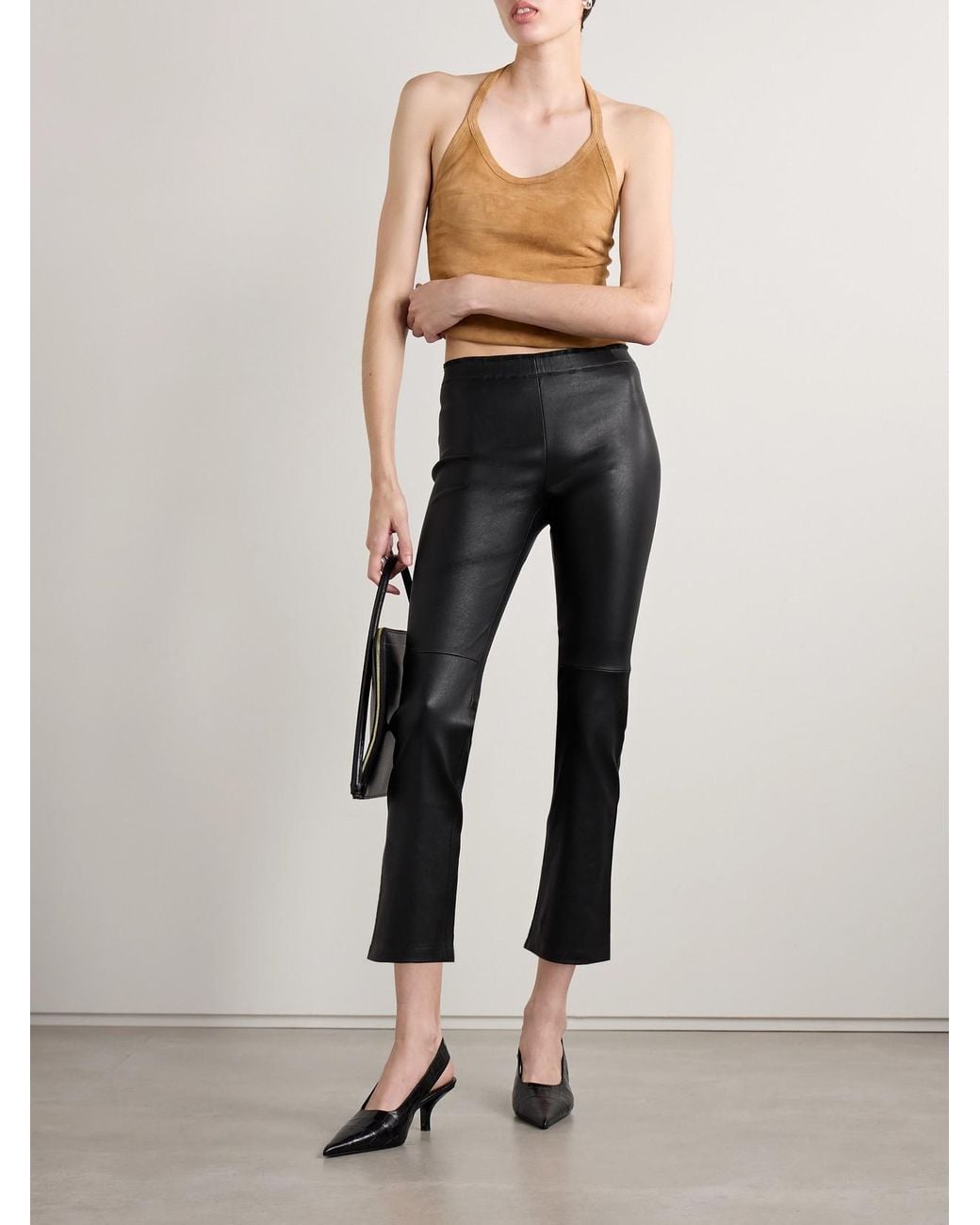 Stouls Black Jp Twenty Cropped Leather Flared Leggings