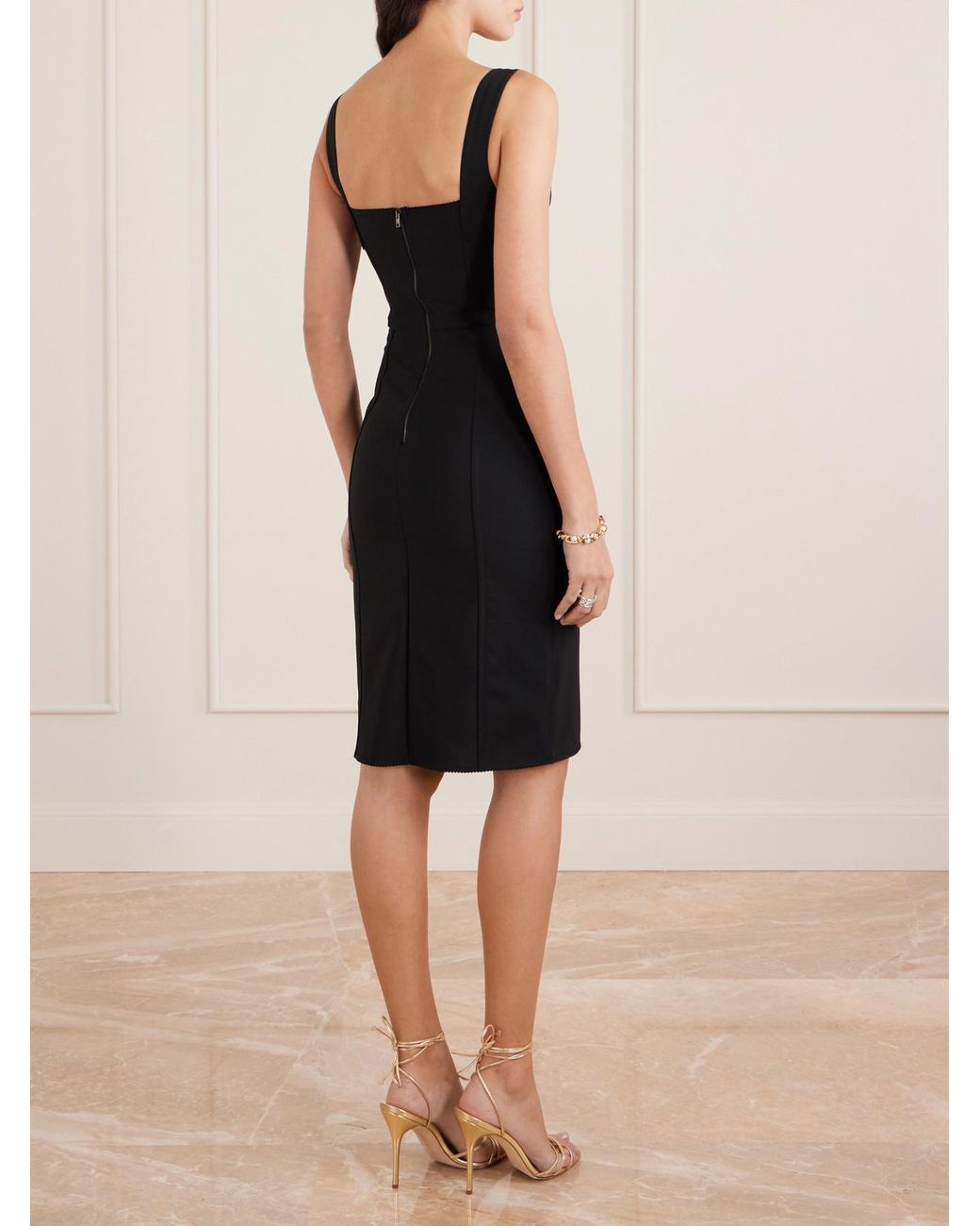 dolce and gabbana black midi dress Dolce&Gabbana - Black midi dress with silk in Bluebell floral print F6GAYTFSA6C