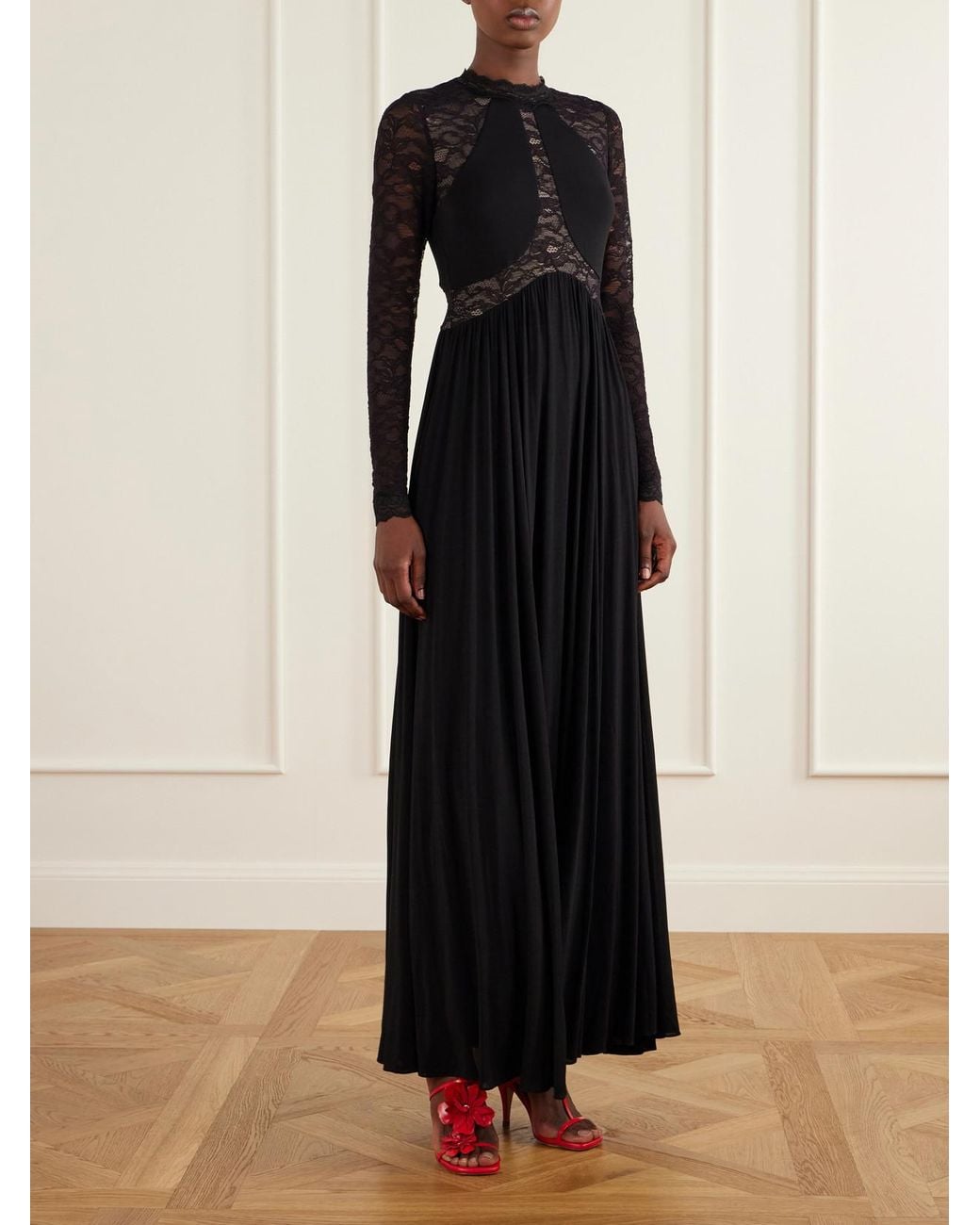 Zimmermann Black Clash Lace-Trimmed Stretch-Jersey Maxi Dress