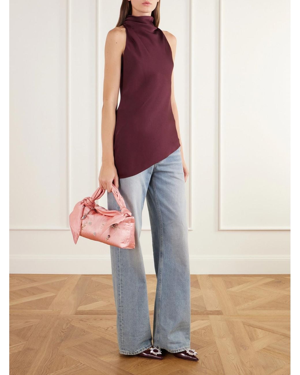 Erdem Pink East West Bloom Crystal-Embellished Embroidered Textured Satin Top-Handle Bag