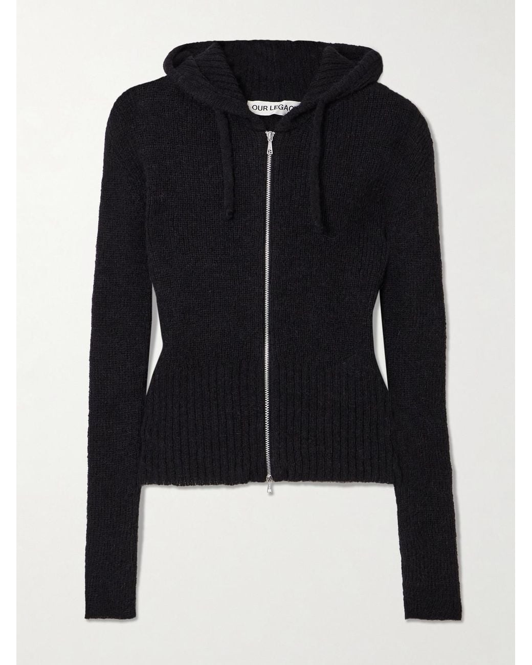 Our Legacy Black Compact Hooded Ribbed Brushed Alpaca-Blend Cardigan