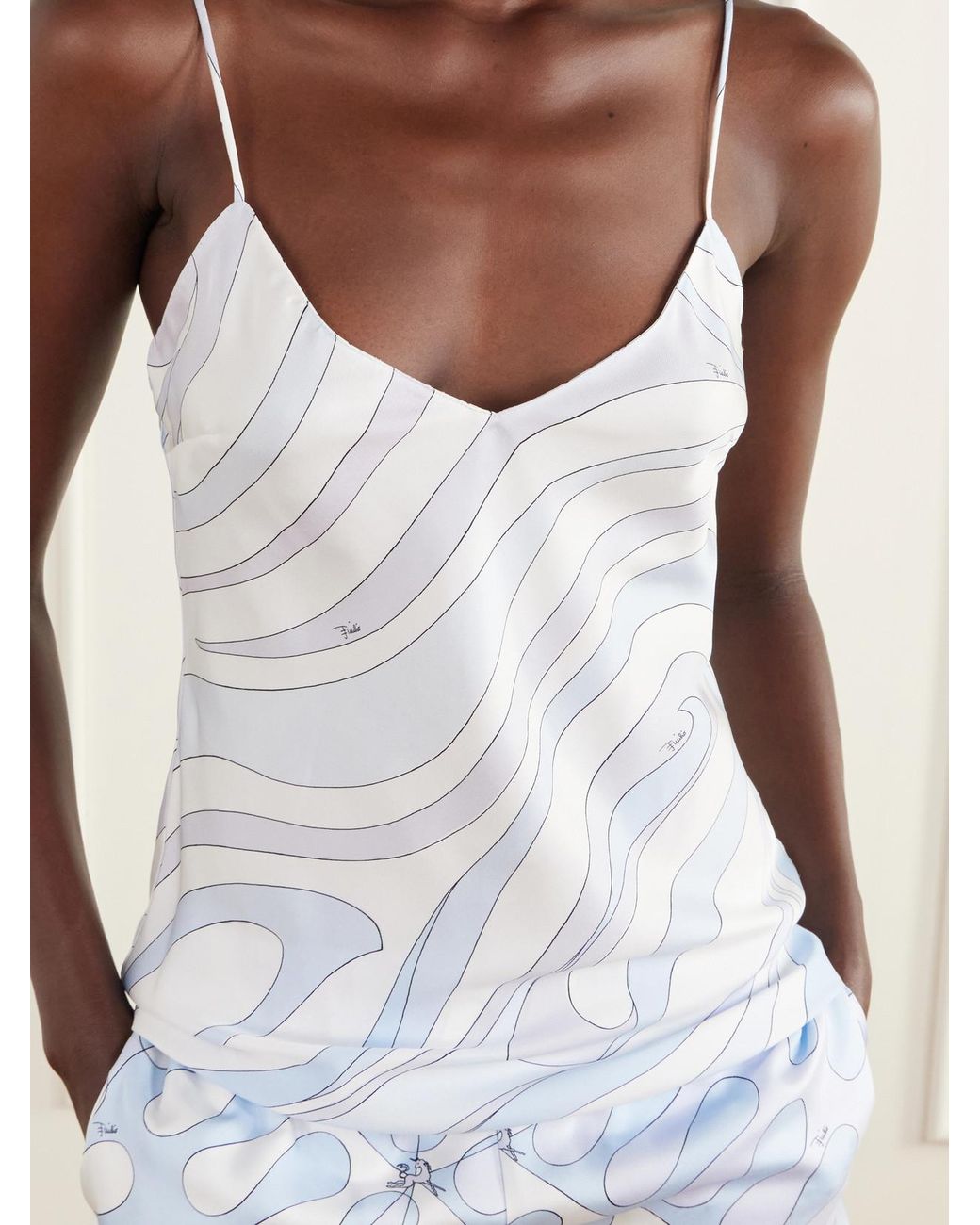 Emilio Pucci White Printed Silk-Twill Cami