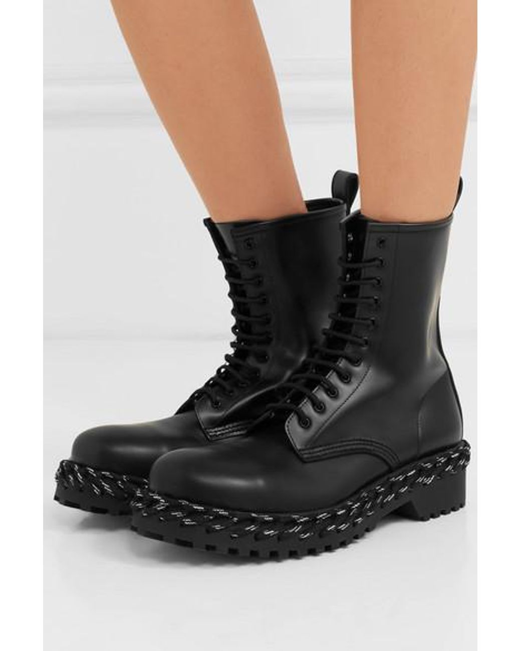 Balenciaga Black Rope-stitched Leather Boots | Lyst
