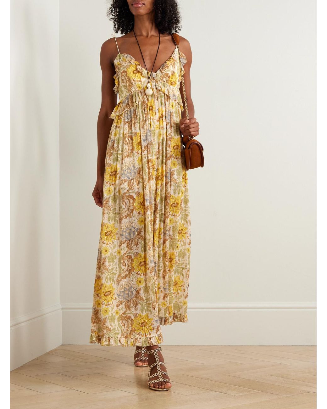 Zimmermann Daylight Ruffled Floral-Print Metallic Fil Coupé Gauze Jumpsuit