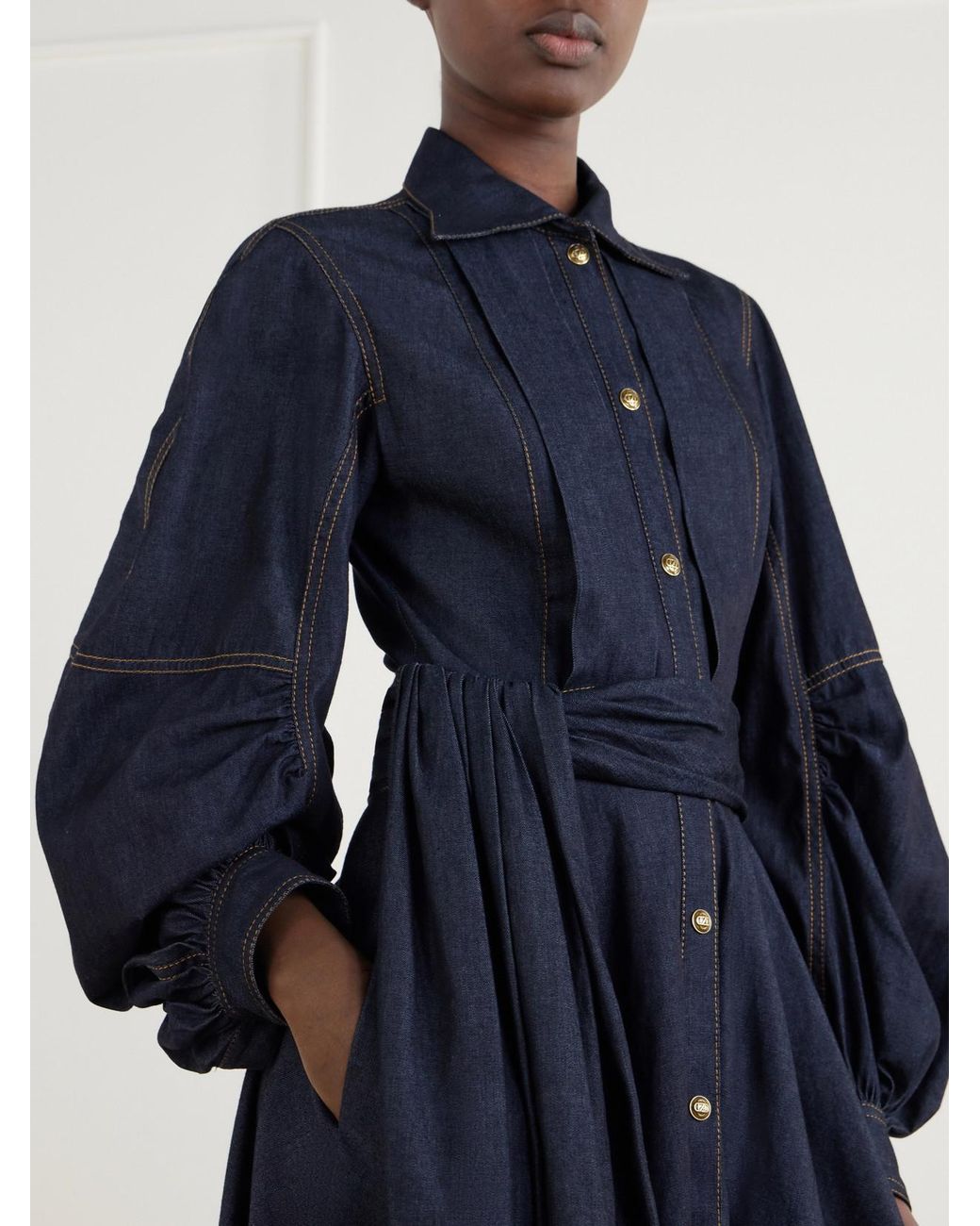 Zimmermann Blue Belted Denim Midi Dress