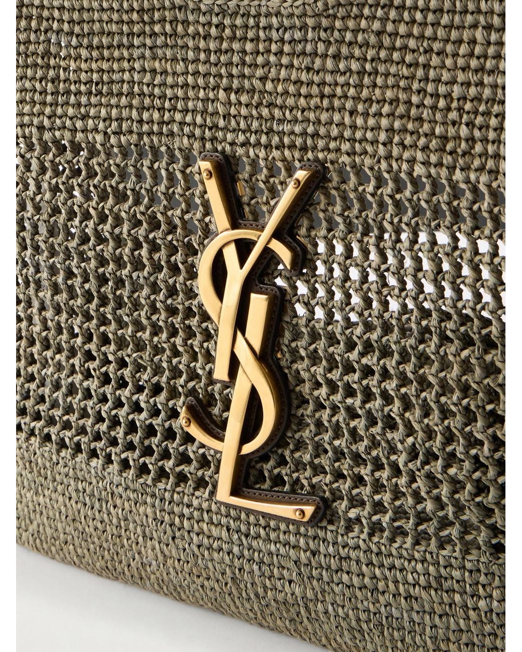 Saint Laurent Metallic Icare Maxi Leather-Trimmed Raffia Tote