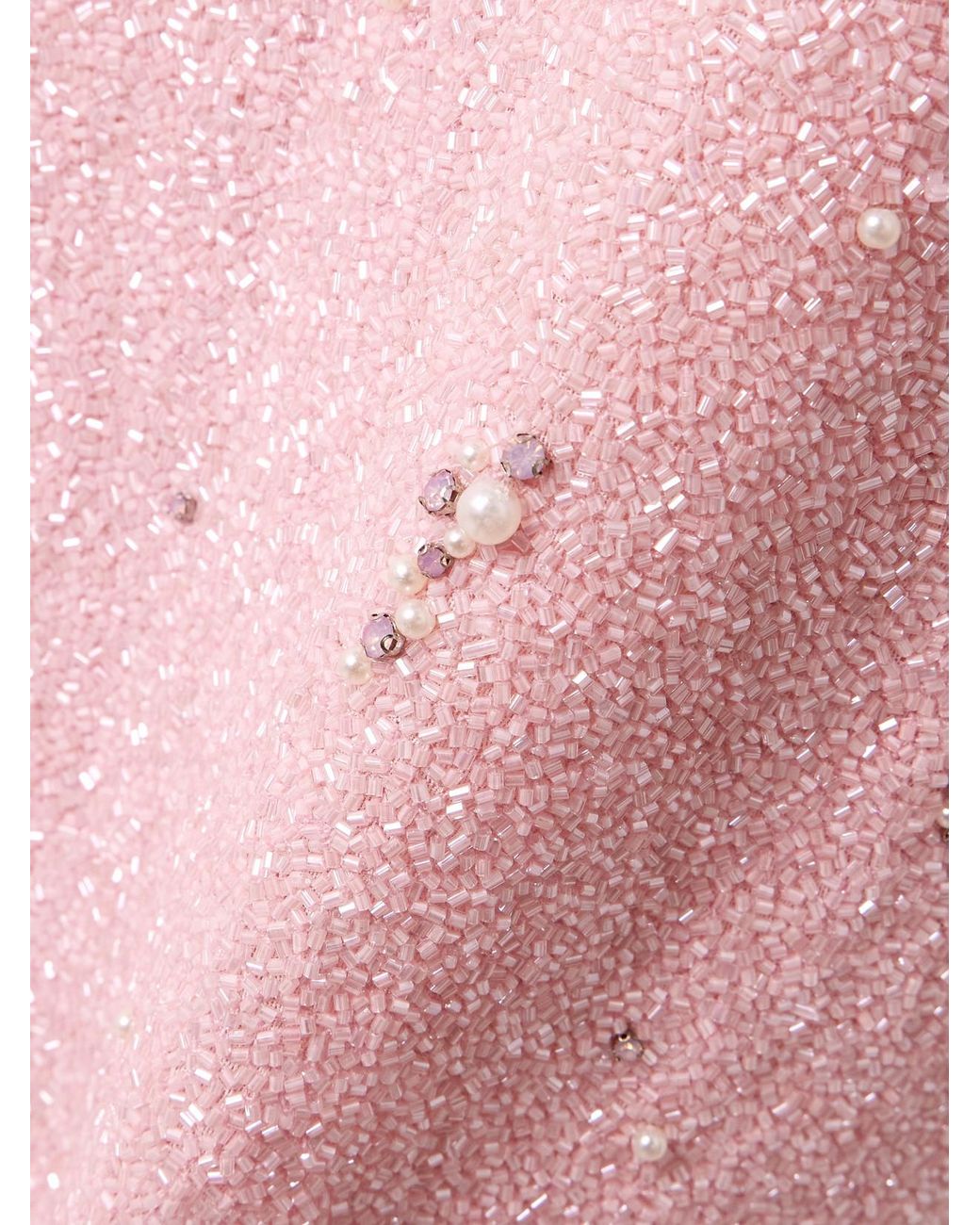 Clio Peppiatt Pink Mae Feather-Trimmed Embellished Stretch-Mesh Gown