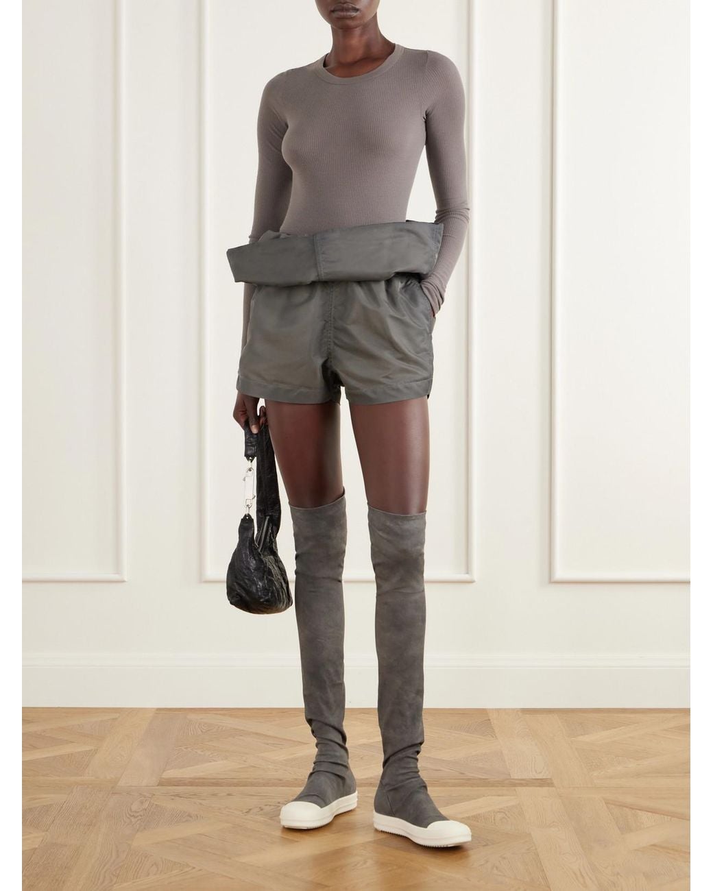 Rick Owens White High Sock Stretch-Twill Over-The-Knee Boots