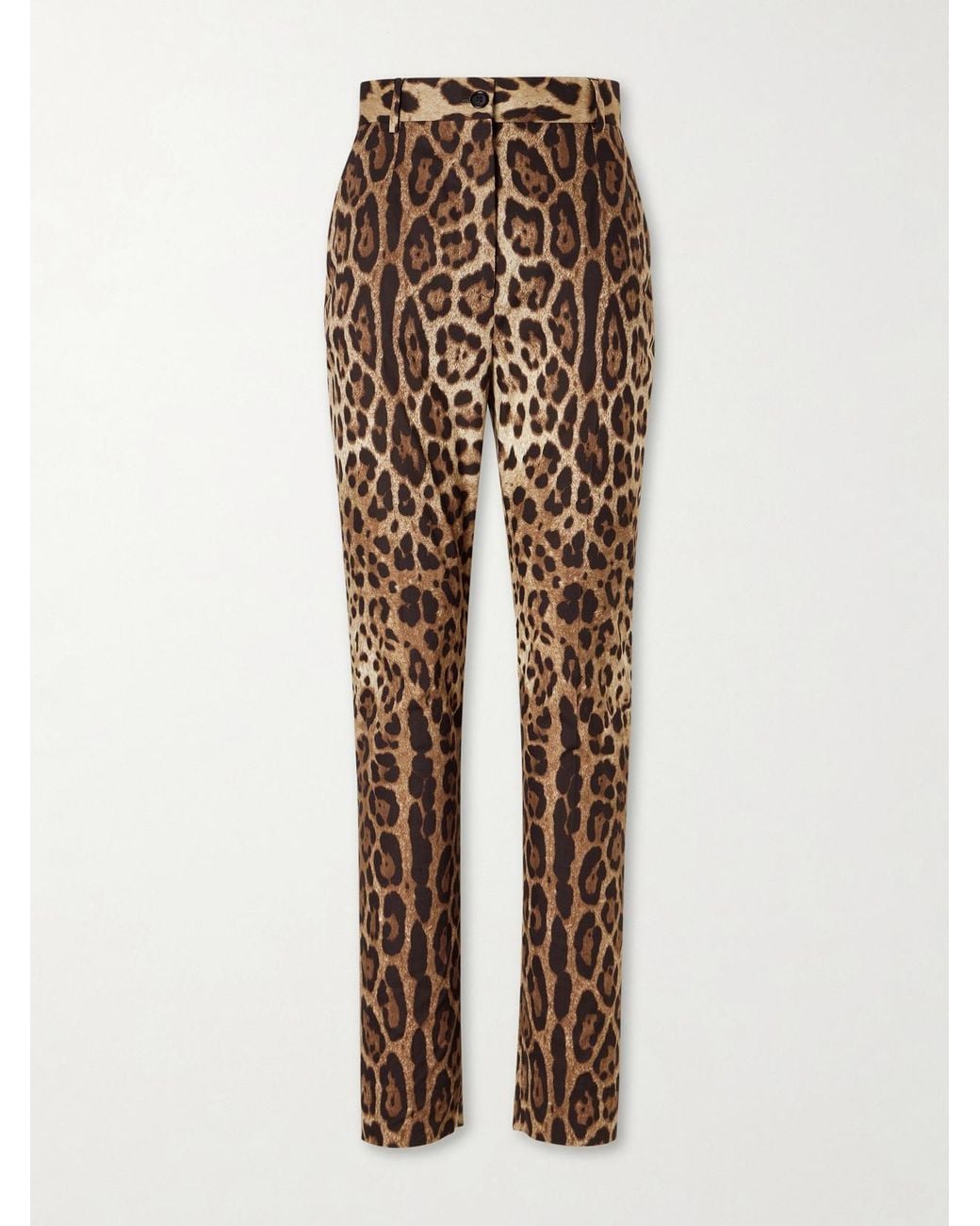 Dolce & Gabbana Natural Leopard-Print High-Rise Cotton Straight-Leg Pants
