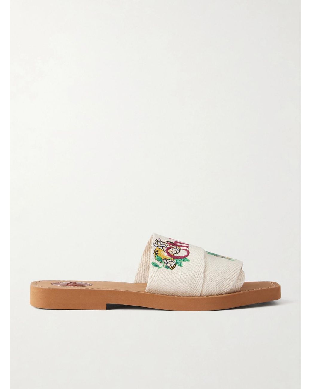 Chloé White Embroidered Linen-Trim Sandals