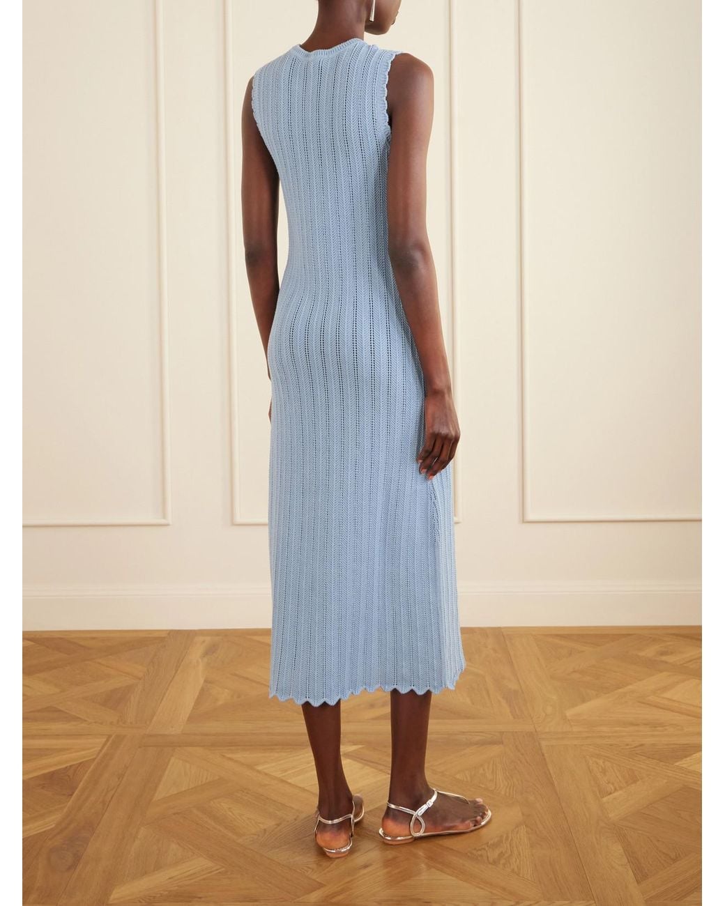 Altuzarra Blue Sissi Scalloped Open-Knit Organic Cotton Dress