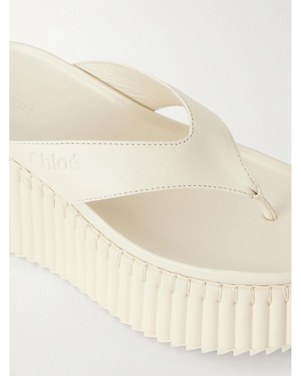 Chloé Natural Nama Leather Platform Flip Flops