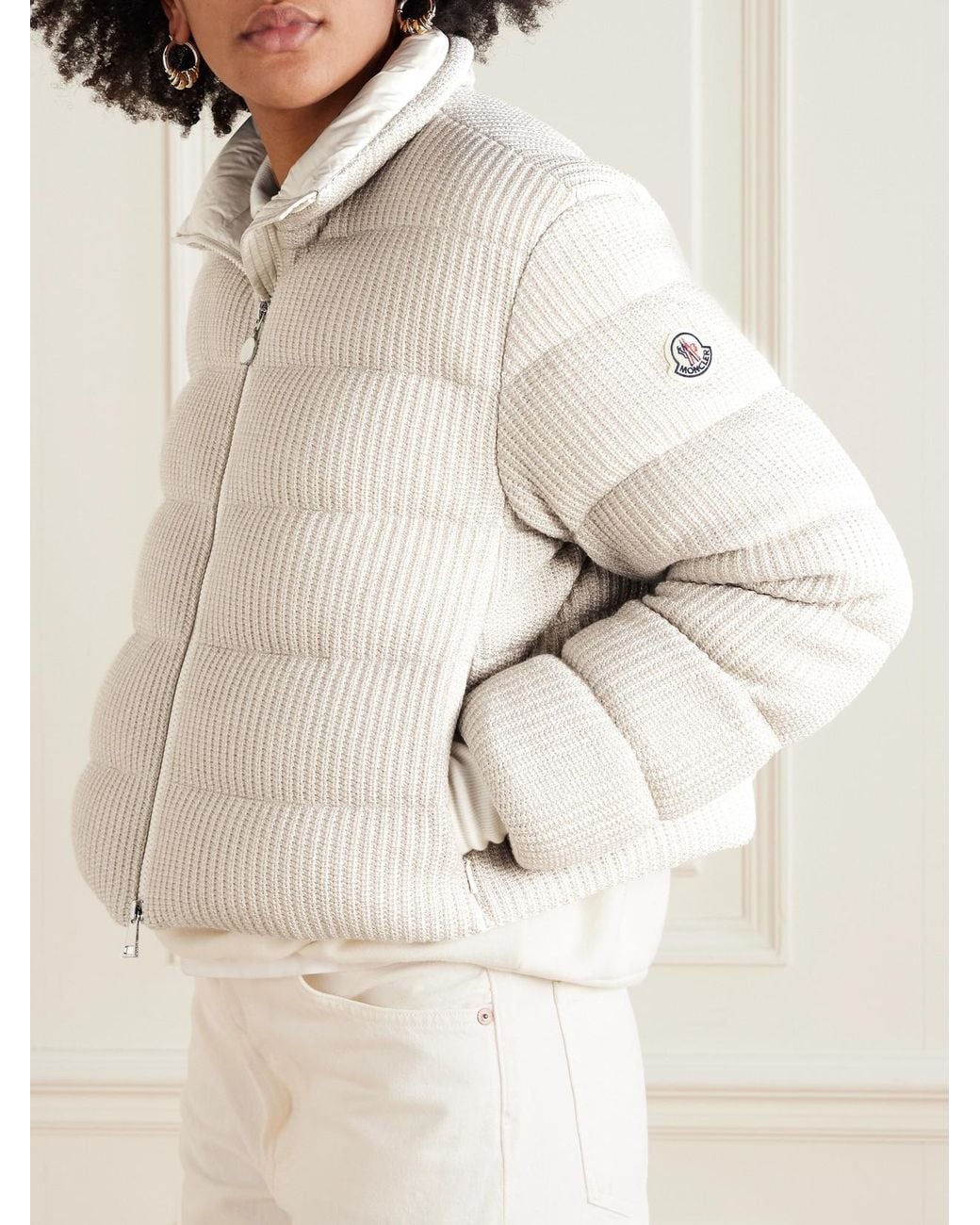 Moncler Natural Thoiry Quilted Ribbed Metallic Cotton Down Jacket