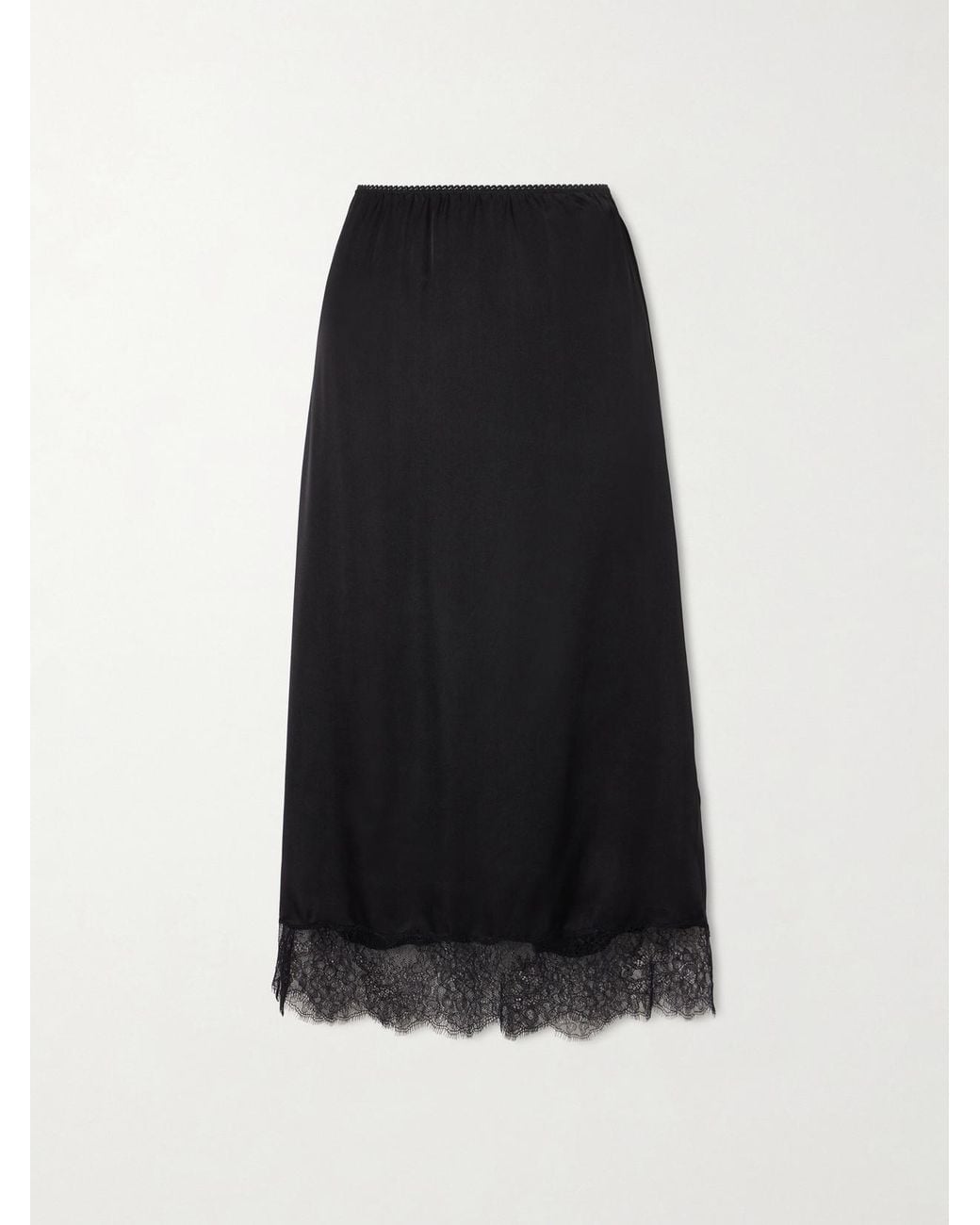 Anine Bing Black Shelby Lace-Trimmed Silk-Blend Midi Skirt