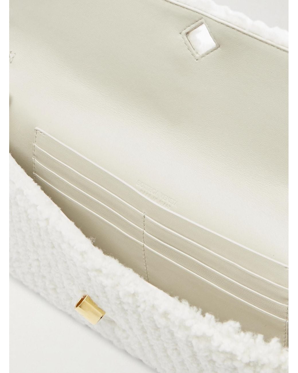 Bottega Veneta Natural Andiamo Long Leather-Trimmed Ribbed Bouclé Clutch