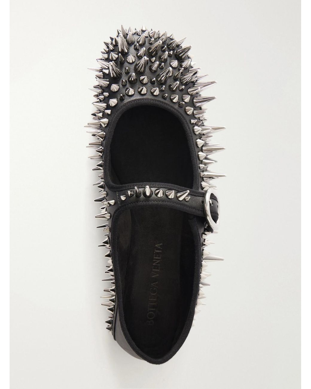 Bottega Veneta White Veneziana Studded Leather Mary Jane Ballet Flats