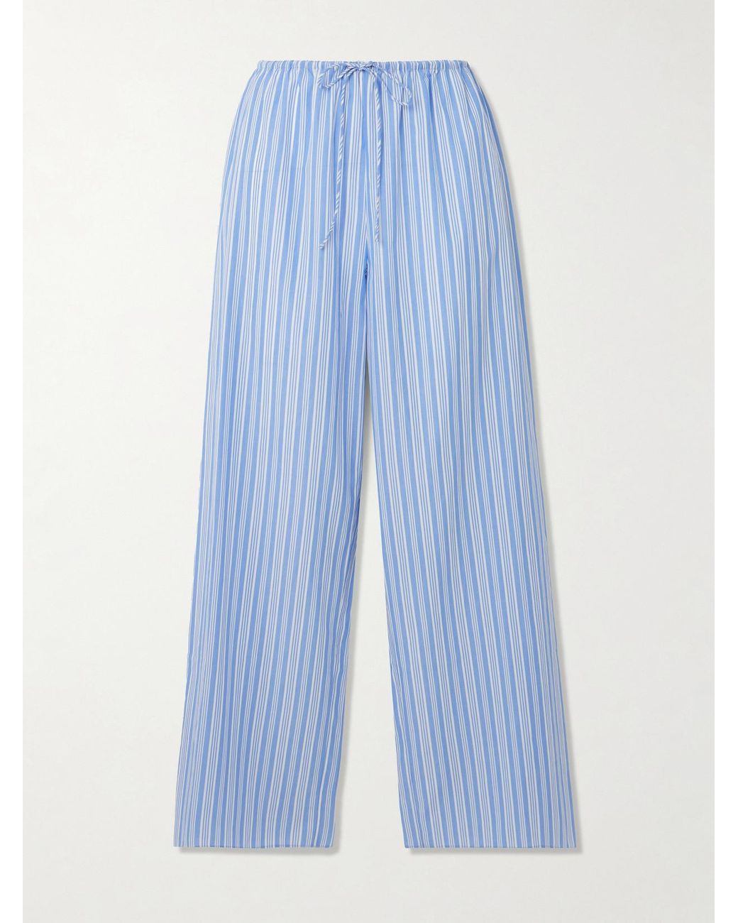 Doen Blue Lavona Striped Organic Cotton Straight-Leg Pants