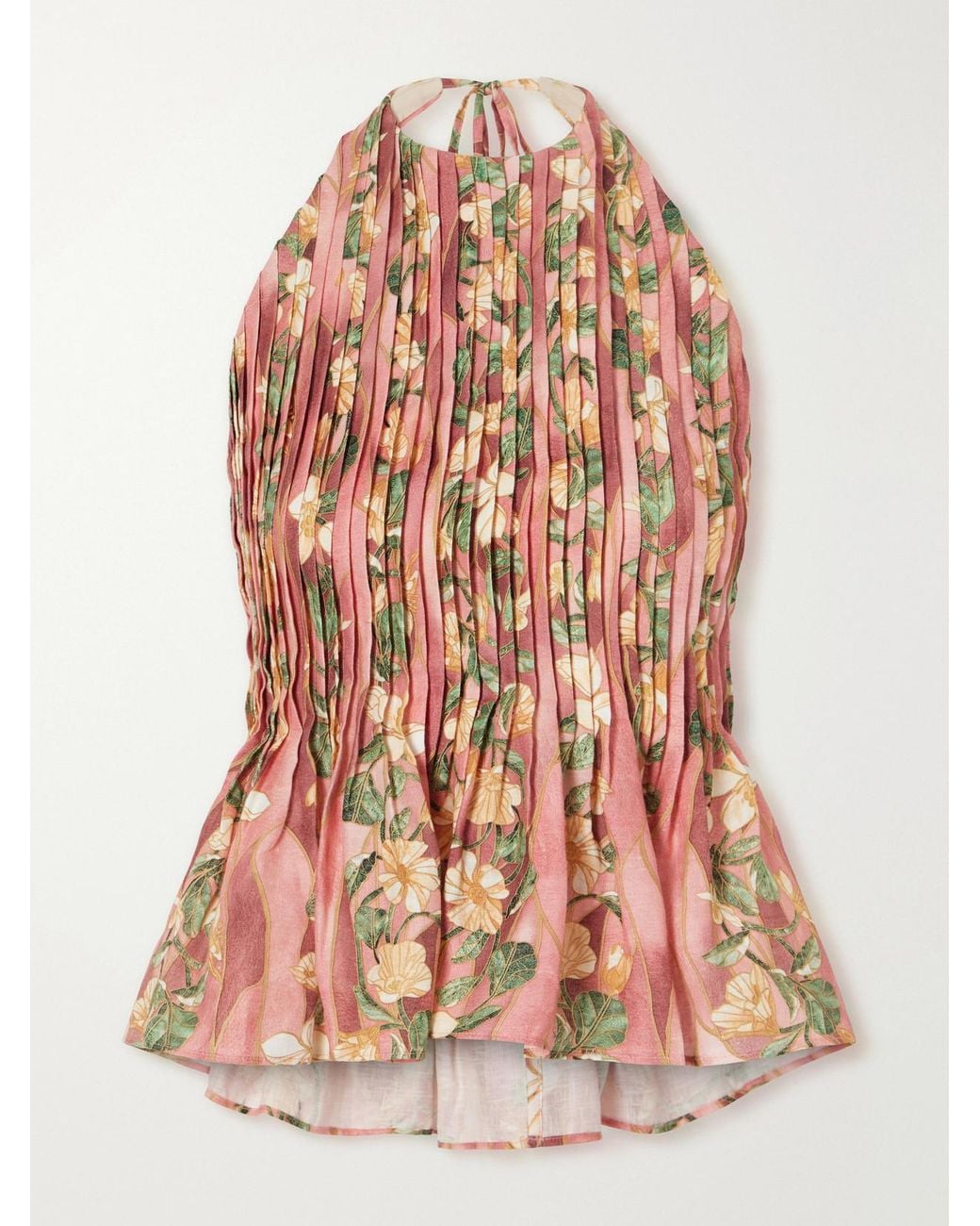 Agua Bendita Pink Caña Pleated Floral-Print Linen-Woven Halterneck Blouse