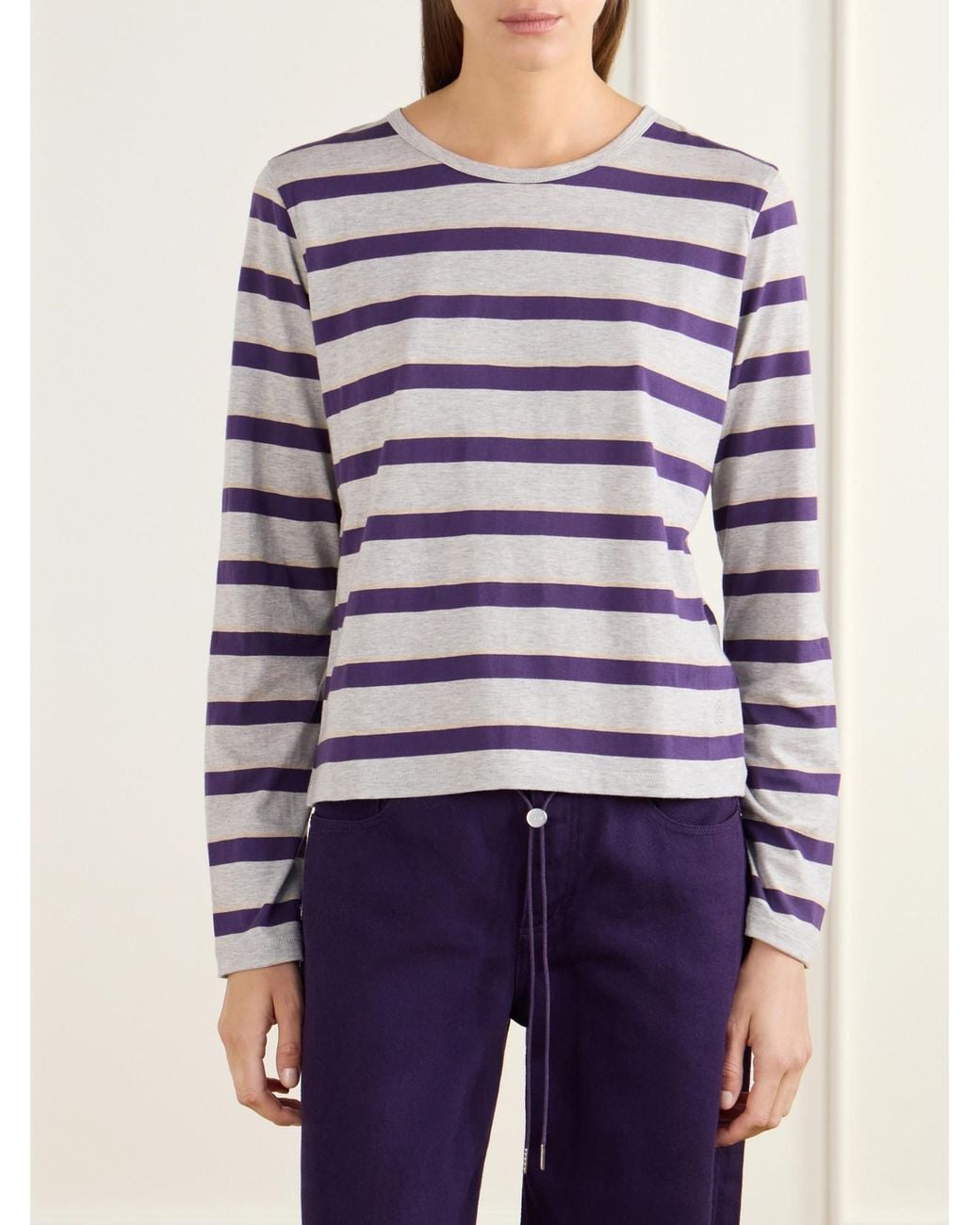 Still Here Gray Striped Cotton-Jersey T-Shirt