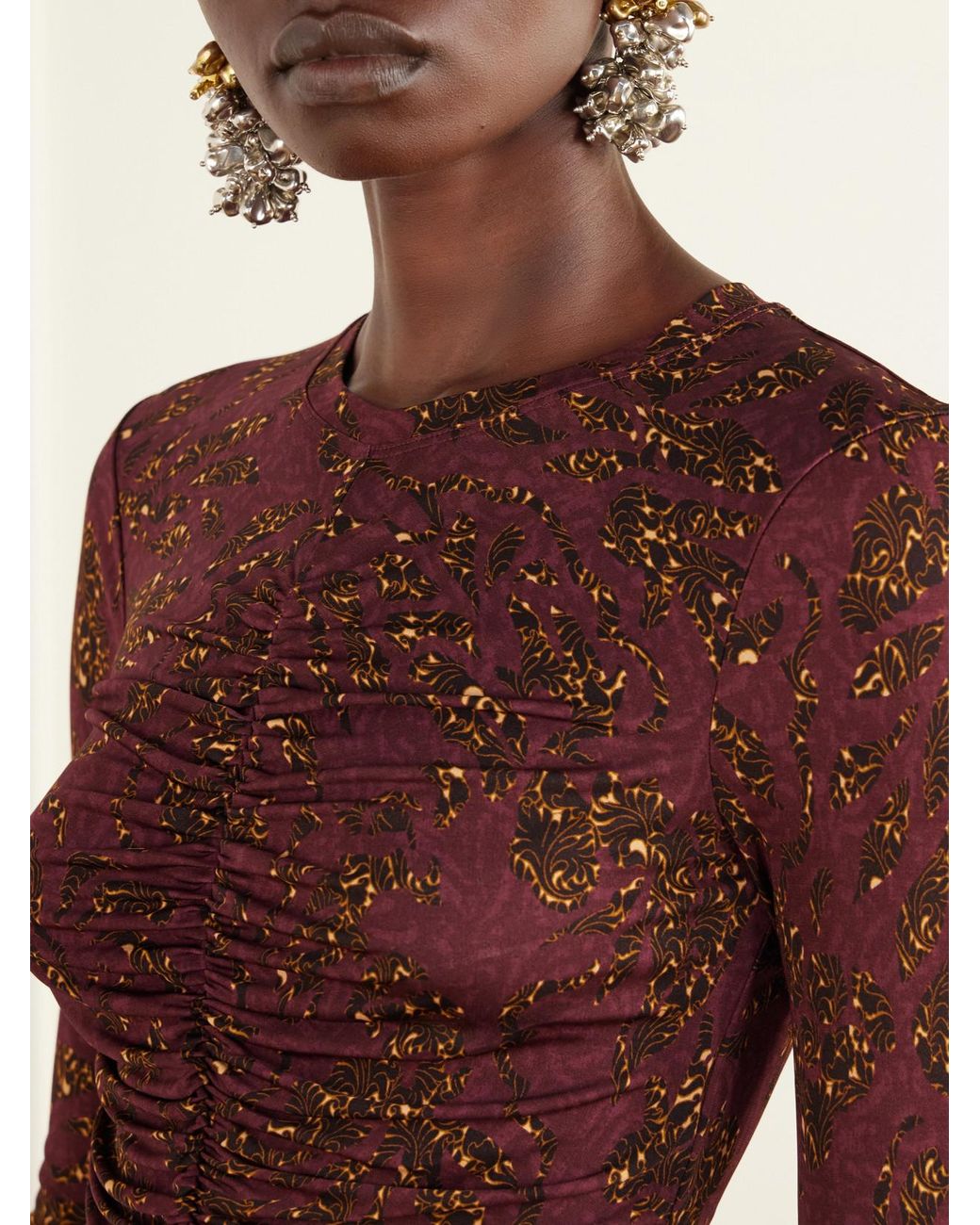 Ulla Johnson Brown Asha Ruched Floral-Print Jersey Top