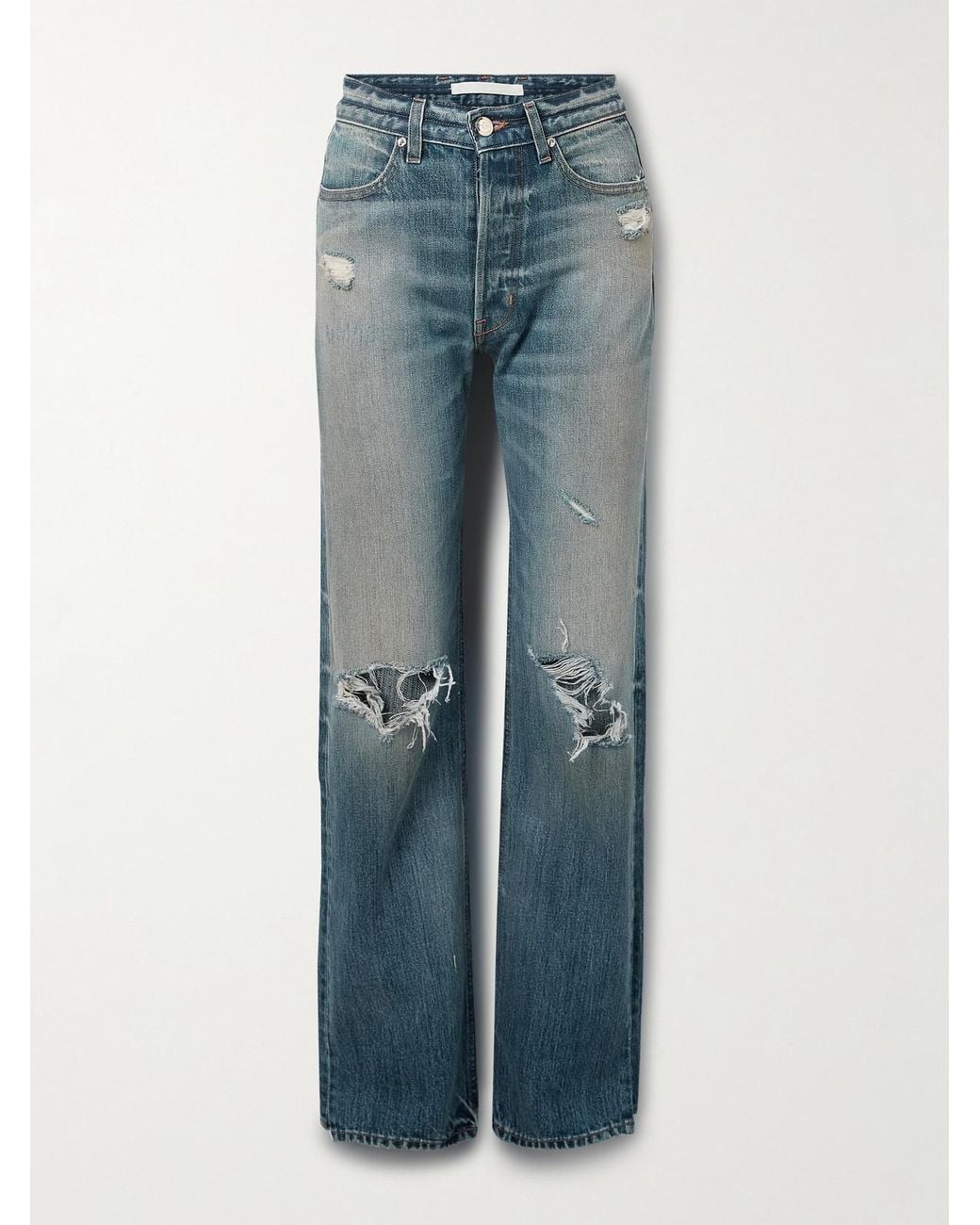 RÙADH Blue The Agnes Distressed Mid-Rise Straight-Leg Jeans