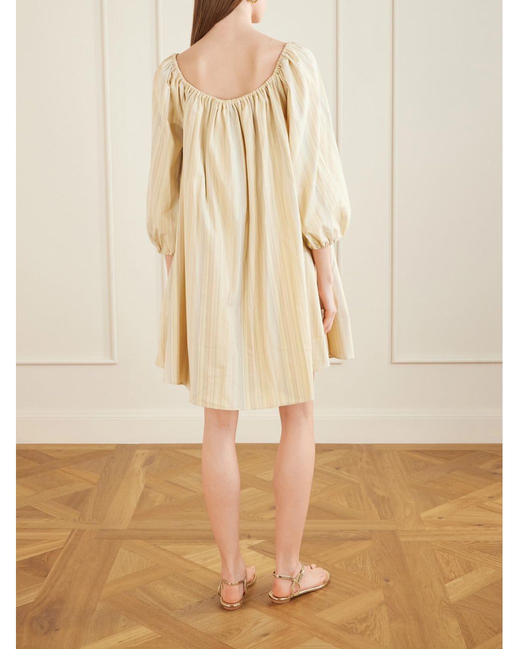 BERNADETTE Natural Bonnie Striped Cotton Mini Dress