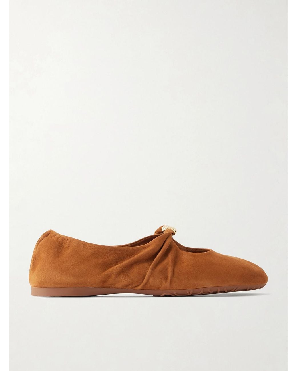 Loewe Brown Pebble Embellished Suede Flats