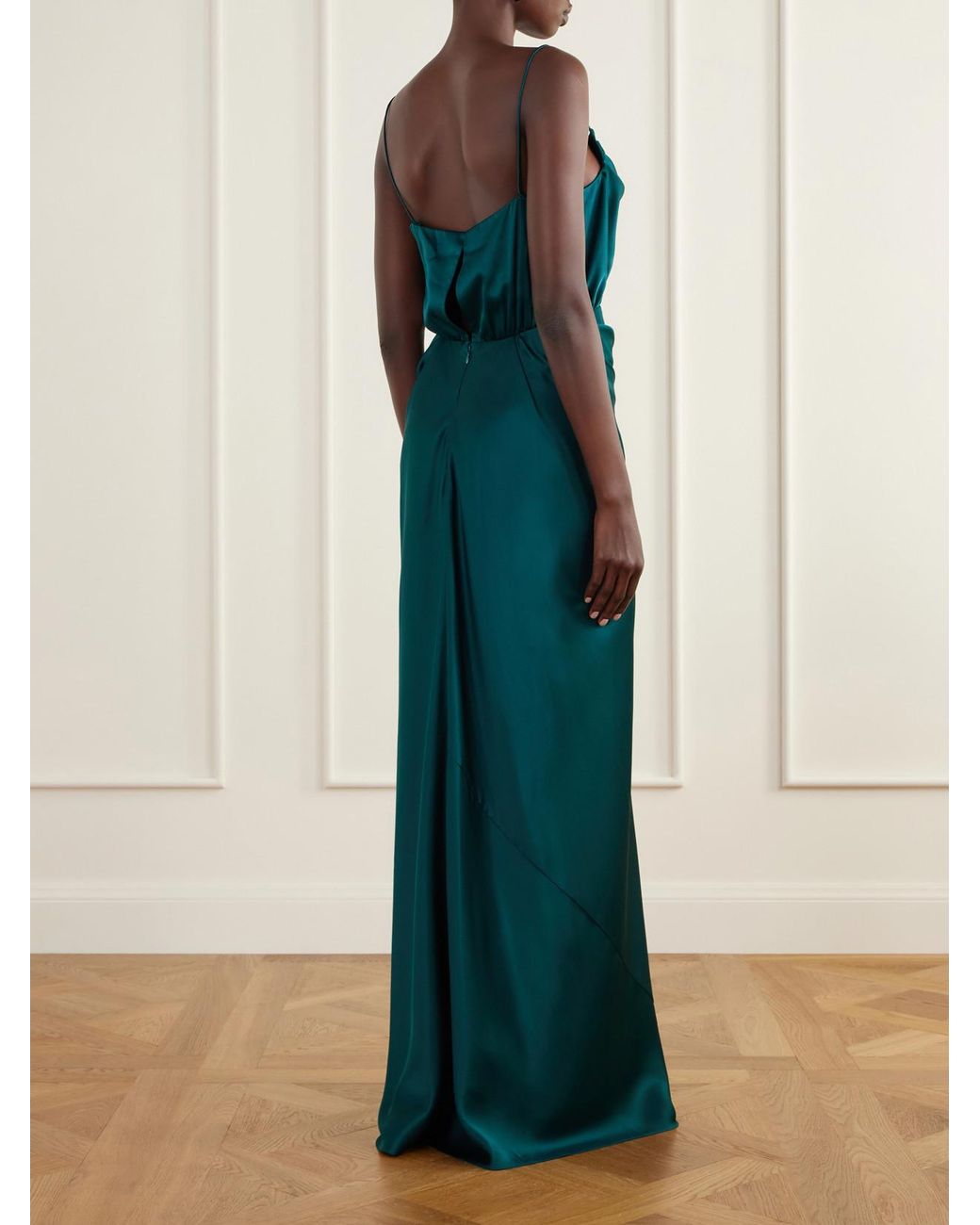 Heirlome Green Cleo Gathered Silk-Satin Gown