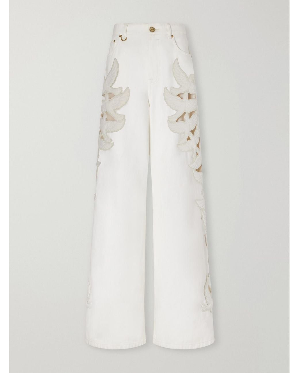 Zimmermann White Appliquéd High-Rise Straight-Leg Jeans