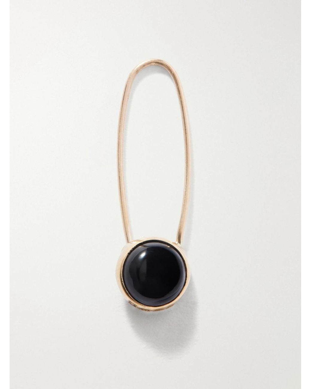 Loren Stewart White Cabochon Safety Pin 14-Karat And Onyx Earring