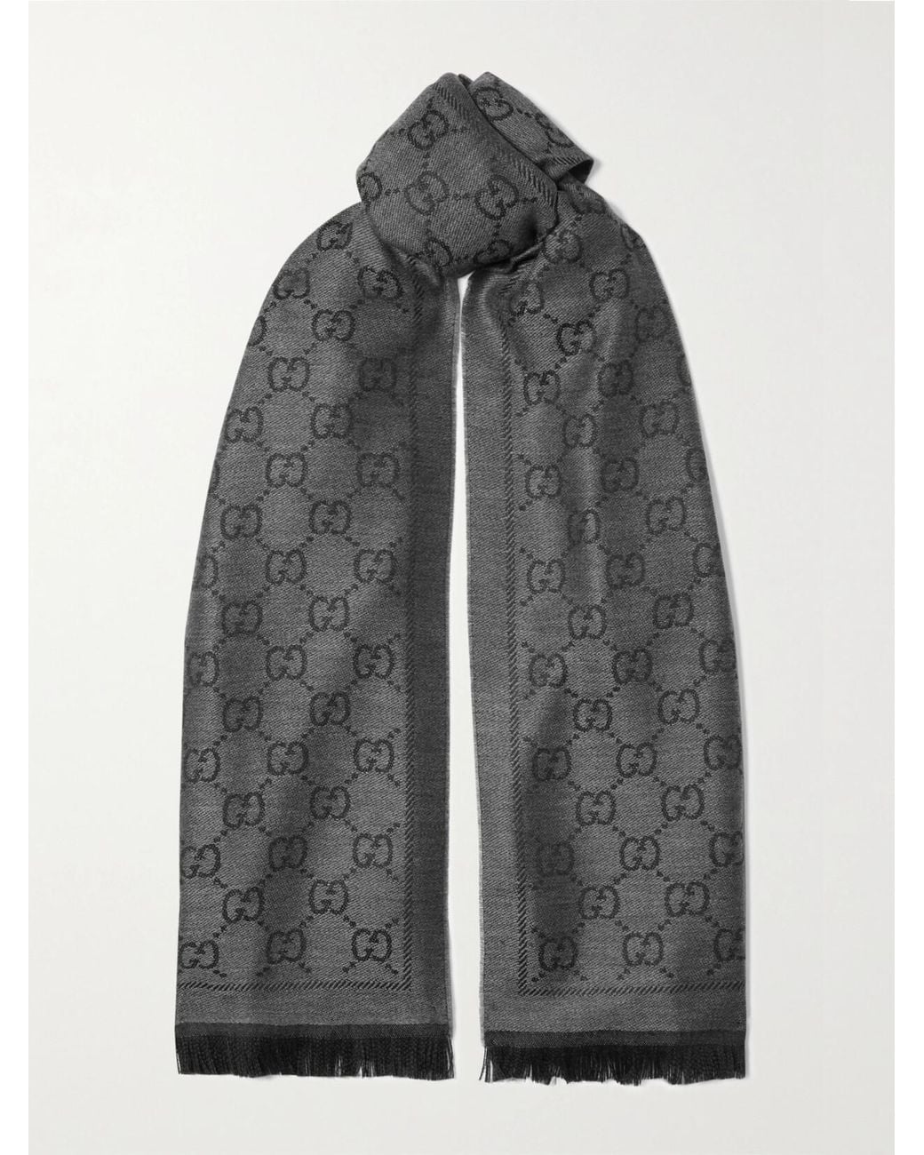 Gucci Gray Net Sustain Sten Reversible Fringed Organic Wool-Jacquard Scarf