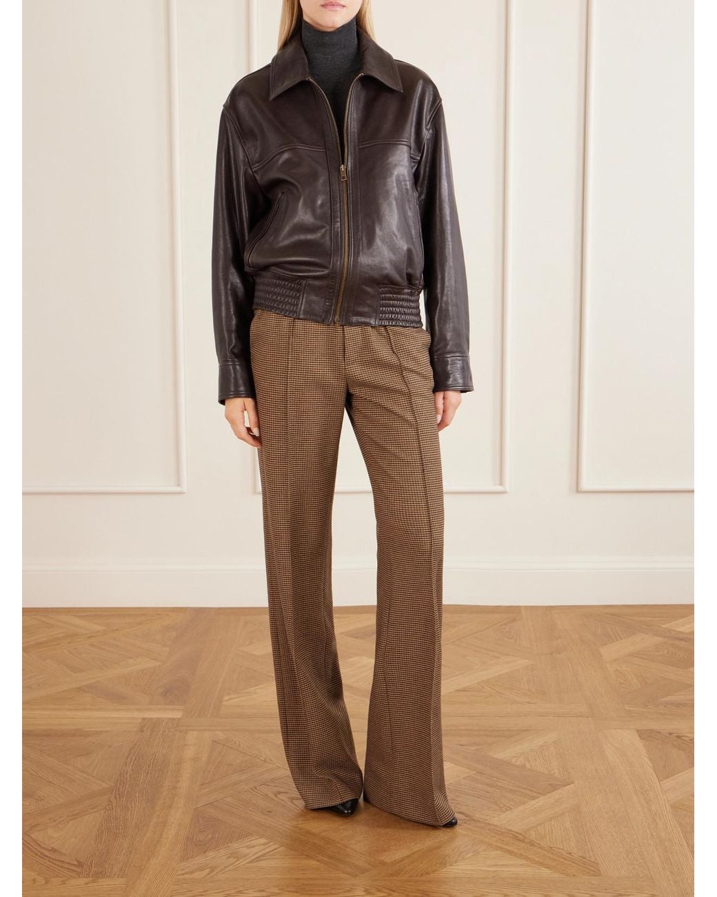 Nili Lotan Brown Aime Leather Bomber Jacket