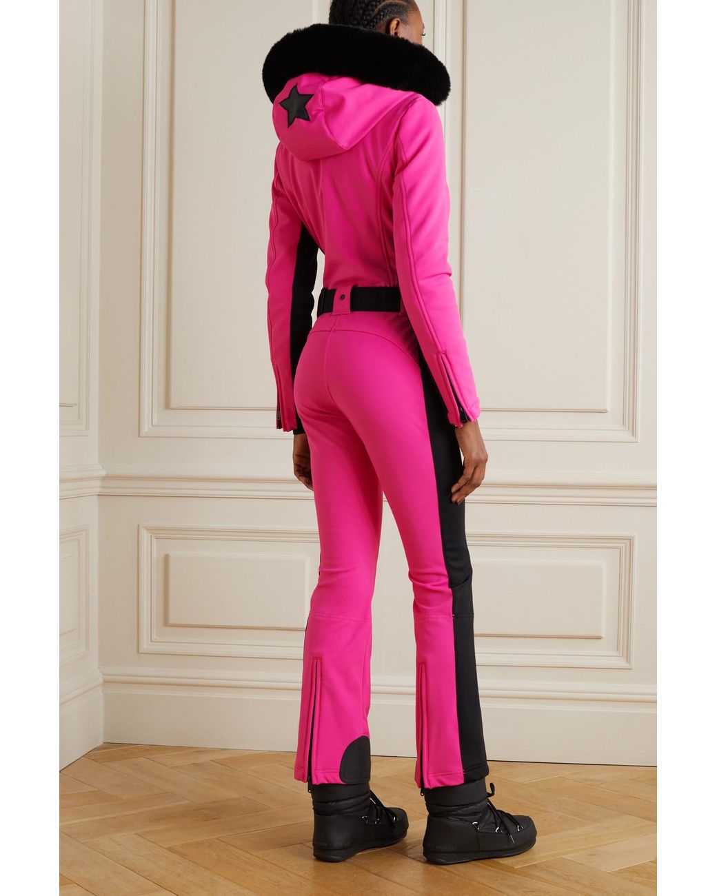Goldbergh Parry Belted Hooded Faux Fur-trimmed Ski Suit in Pink | Lyst