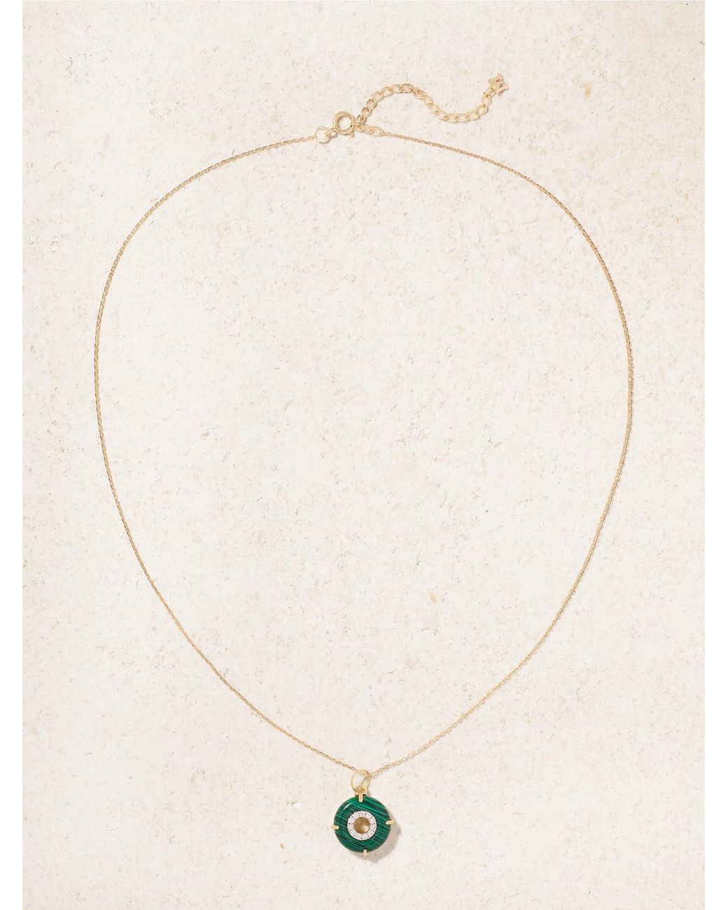 Mateo Natural Donut 14-Karat, Malachite And Diamond Necklace