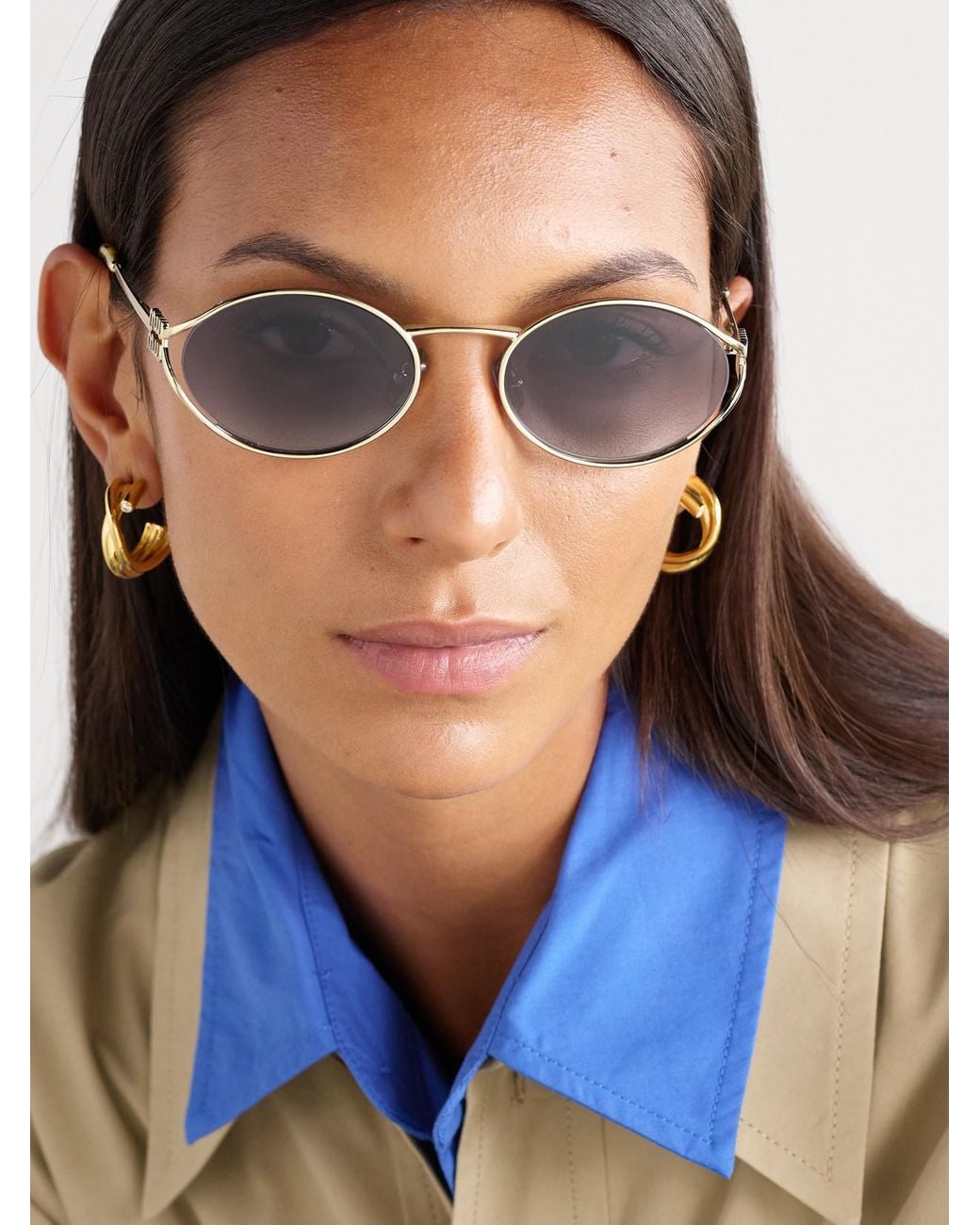 Miu Miu Metallic Oval-Frame-Tone Sunglasses