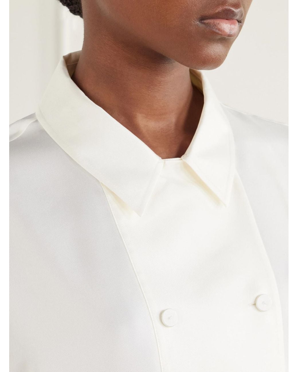 Rohe White Double-Breasted Silk-Satin Blouse