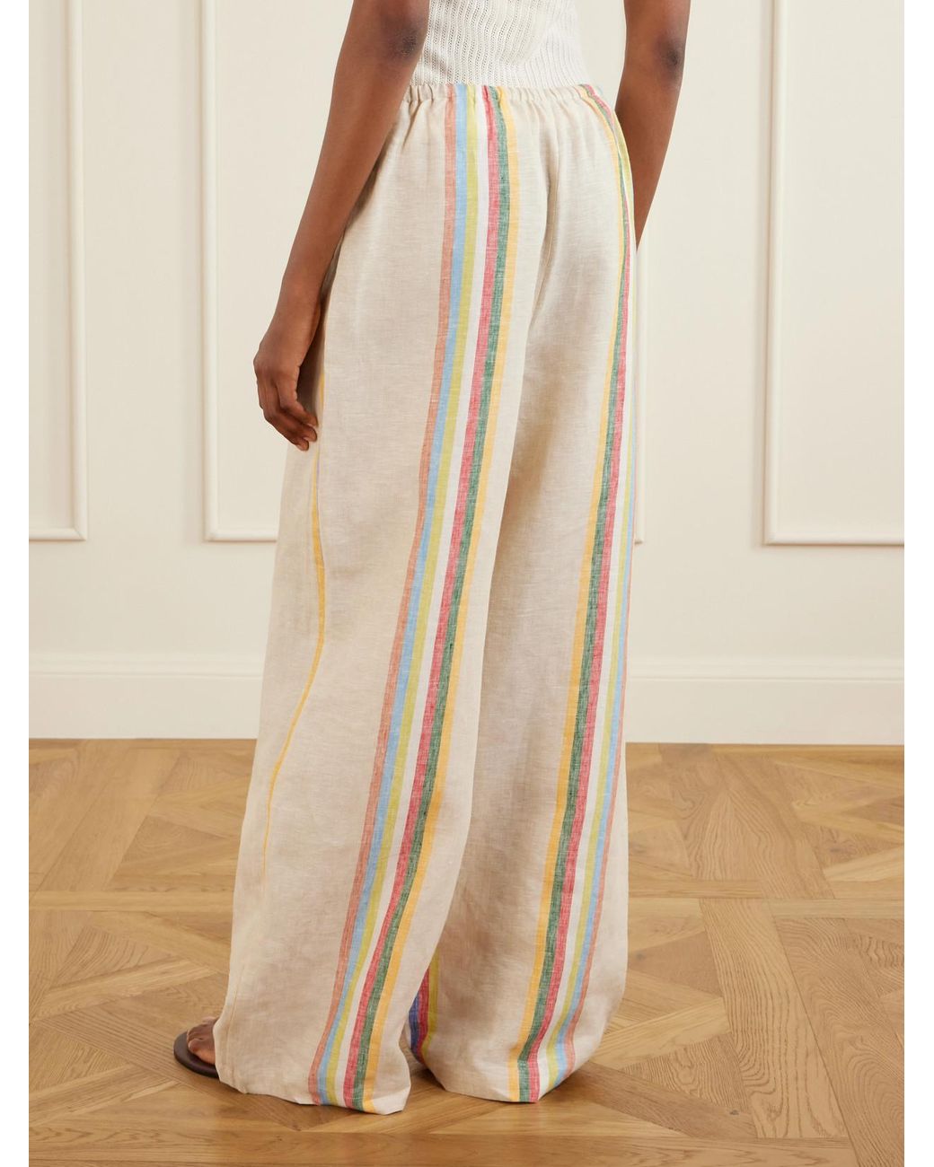 Staud Natural Mateo Striped Linen Wide-Leg Pants