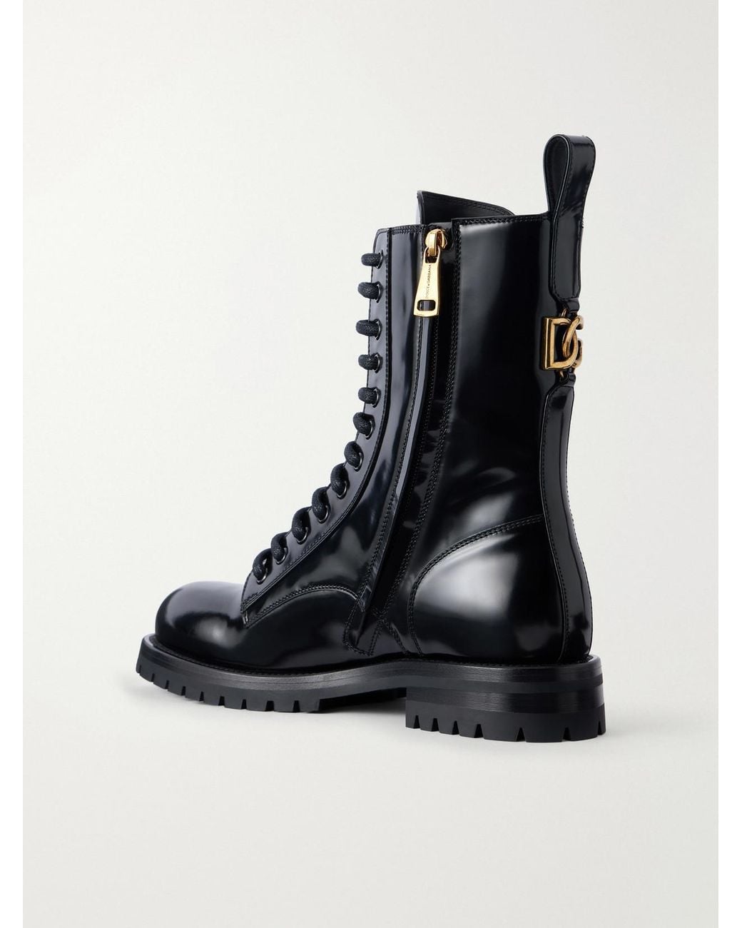 Dolce & Gabbana Black Logo-Embellished Patent-Leather Ankle Boots