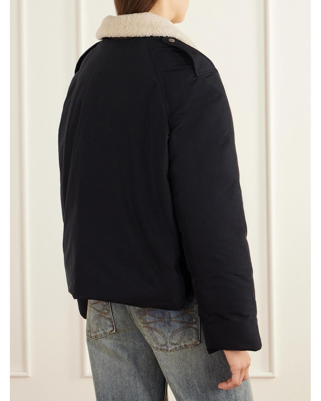 Loewe Blue Padded Shearling-Trimmed Cotton-Blend Canvas Jacket