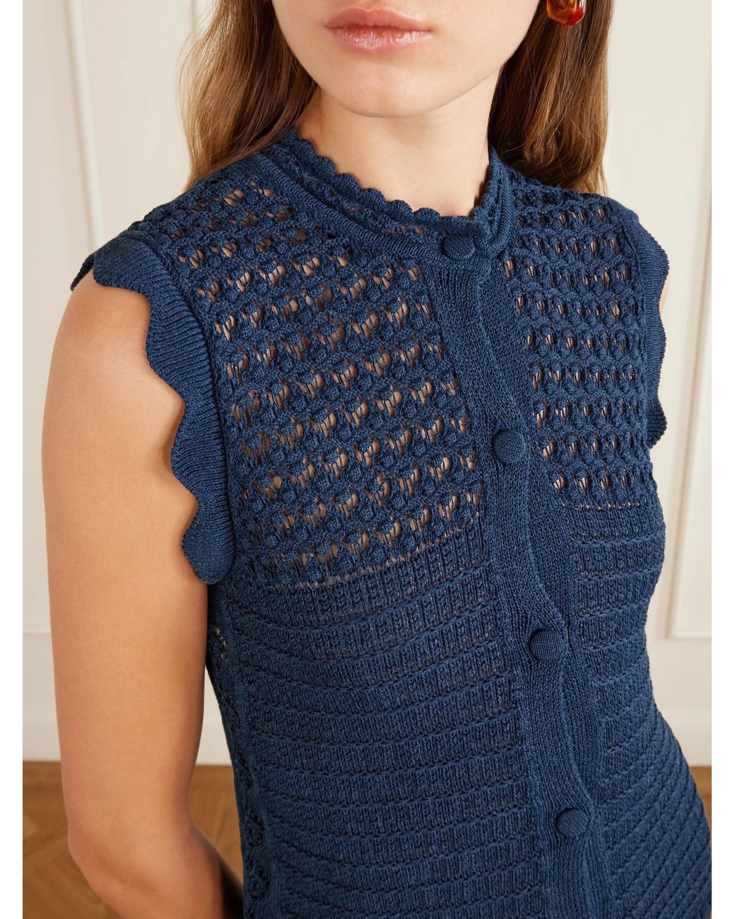 Eres Blue Aurora Crochet-Knit Top