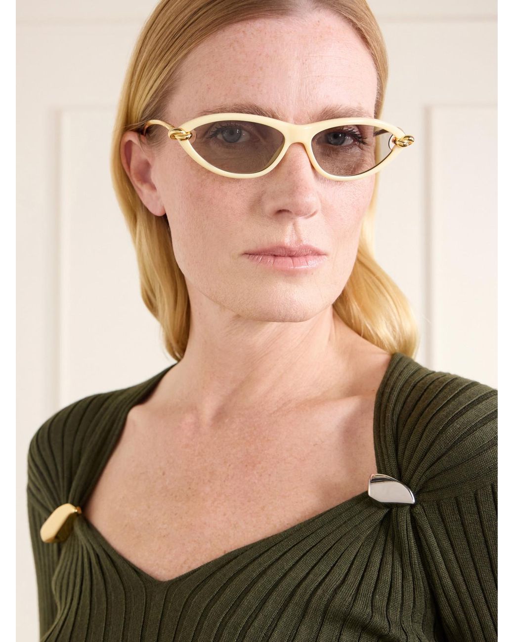Bottega Veneta Natural New Knot Cat-Eye Sunglasses