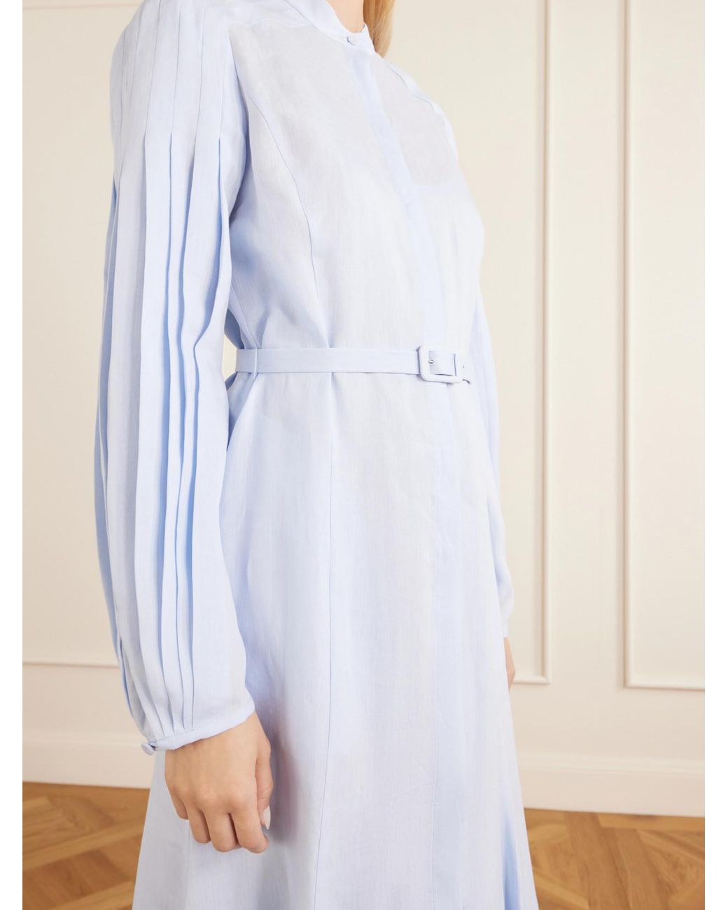 Gabriela Hearst Blue Lydia Belted Linen Midi Dress