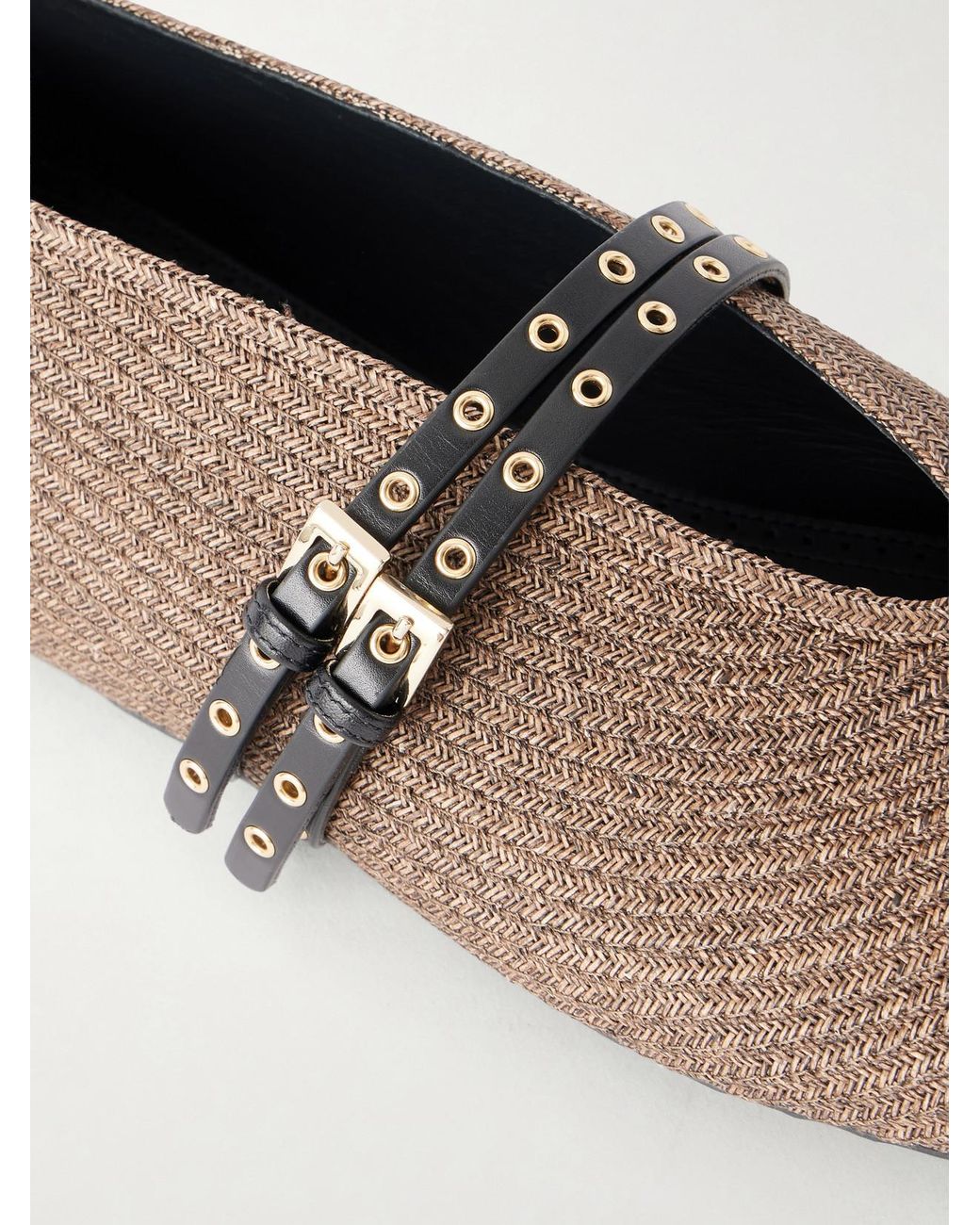 Alaïa Brown Leather-Trimmed Raffia Ballet Flats